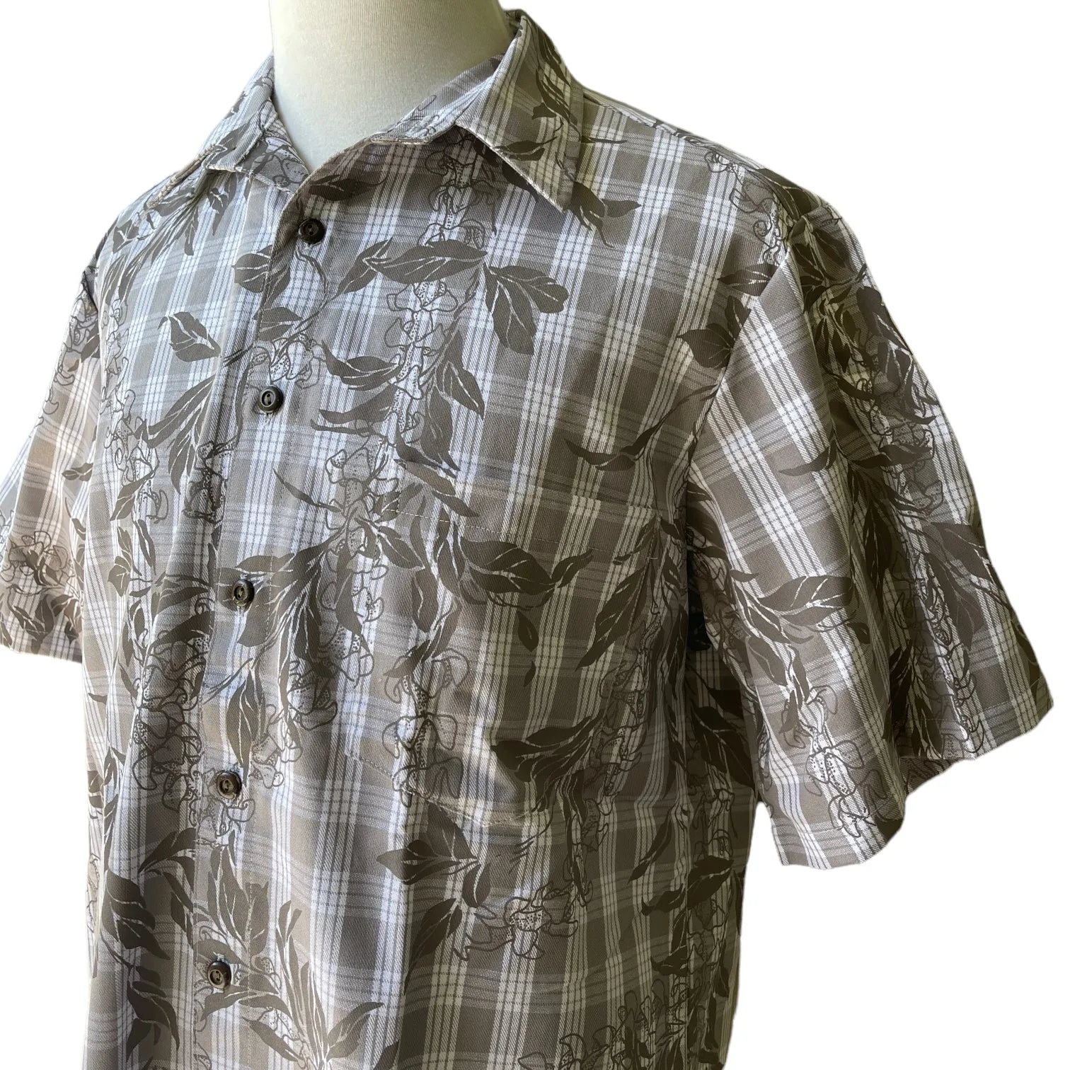 Hawaiian Vintage Style Palaka Shirt - Beige Grey 018