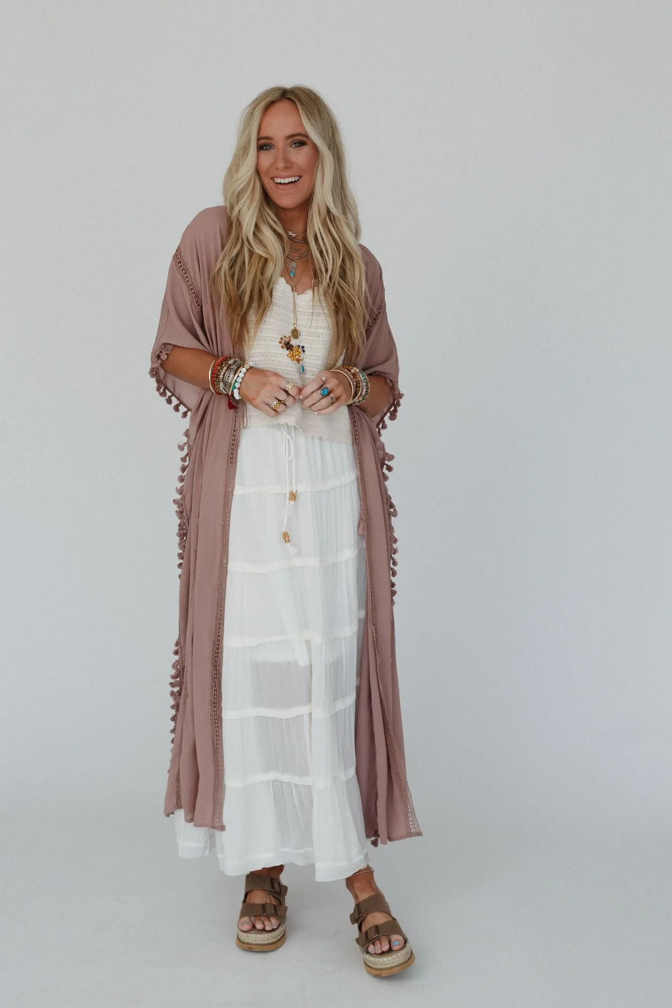 Infinite Sunrise Tassel Tie Kimono - Mocha