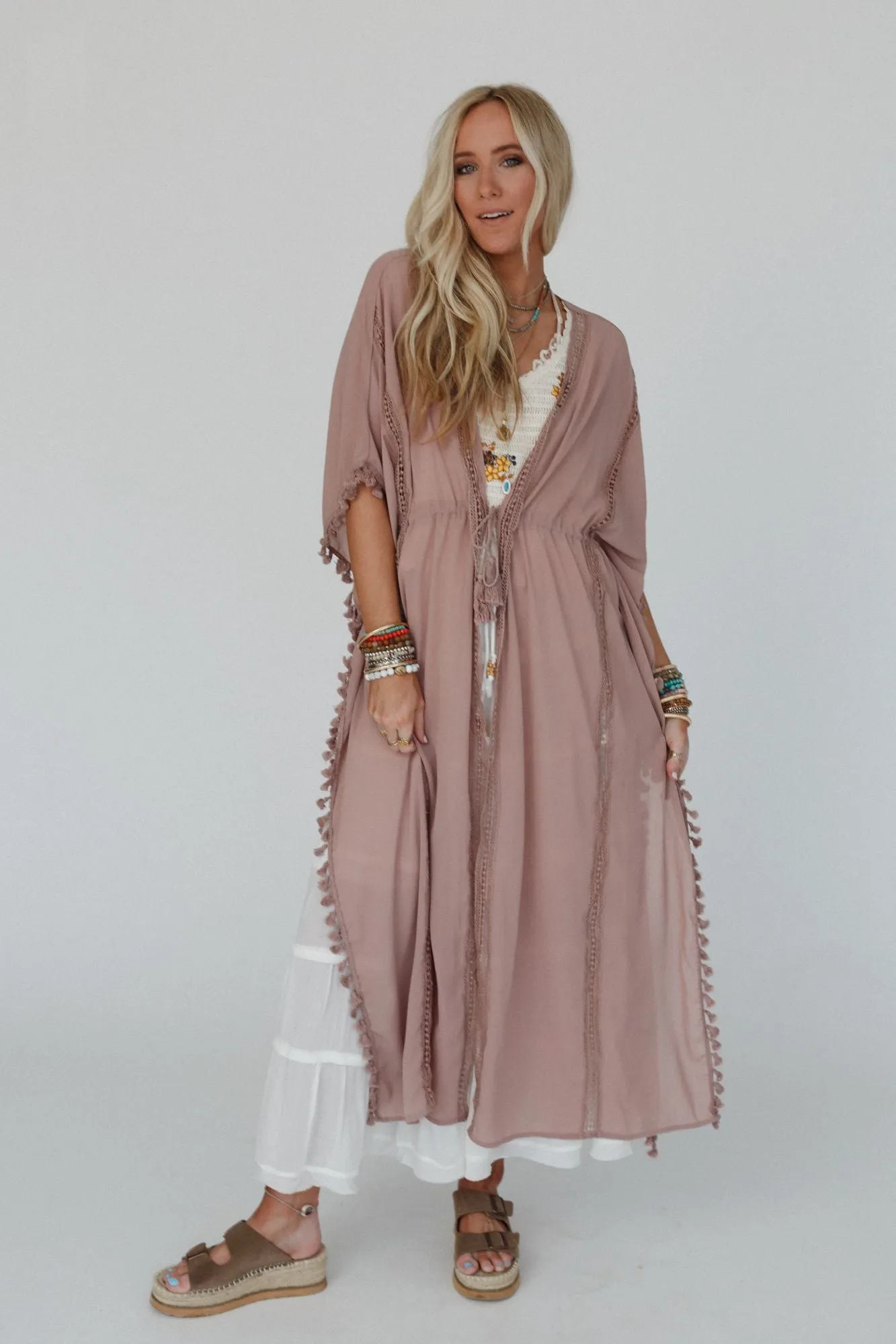 Infinite Sunrise Tassel Tie Kimono - Mocha