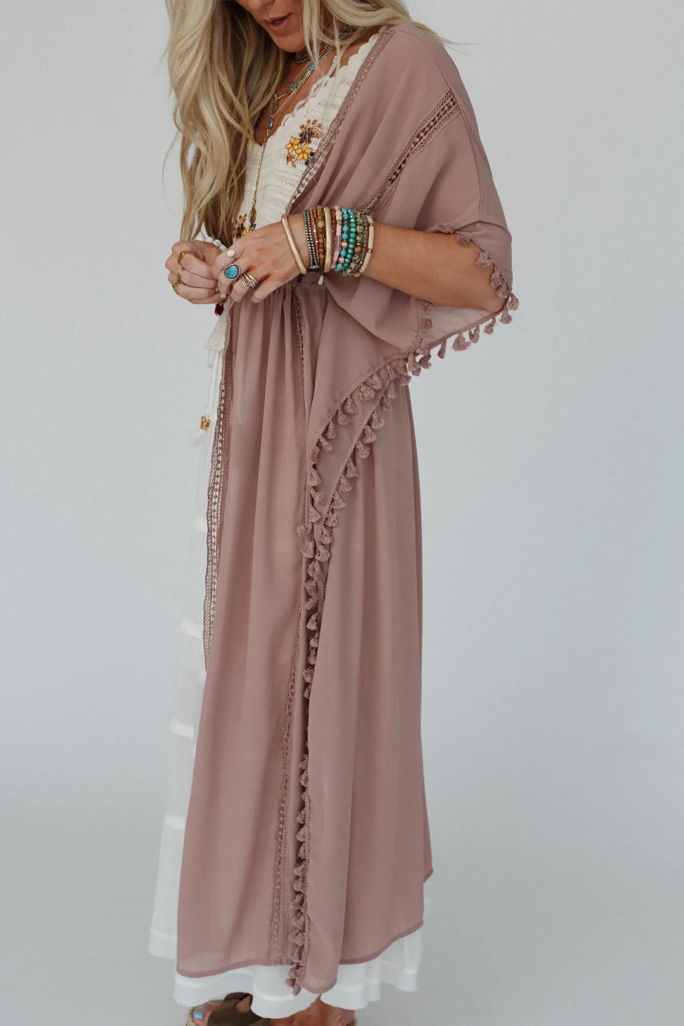 Infinite Sunrise Tassel Tie Kimono - Mocha