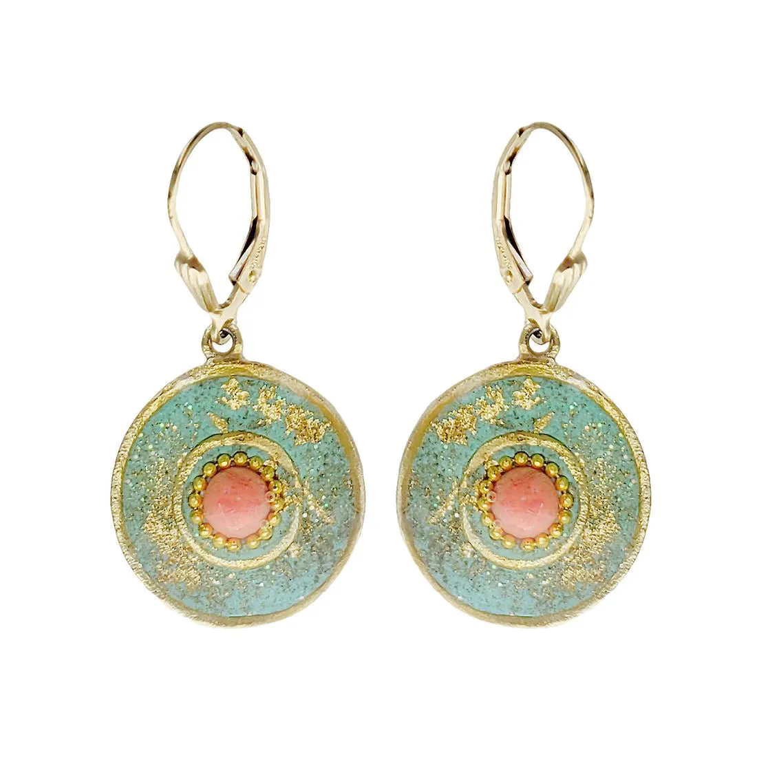 Israeli Mint Green Gold Dust Coral Earrings