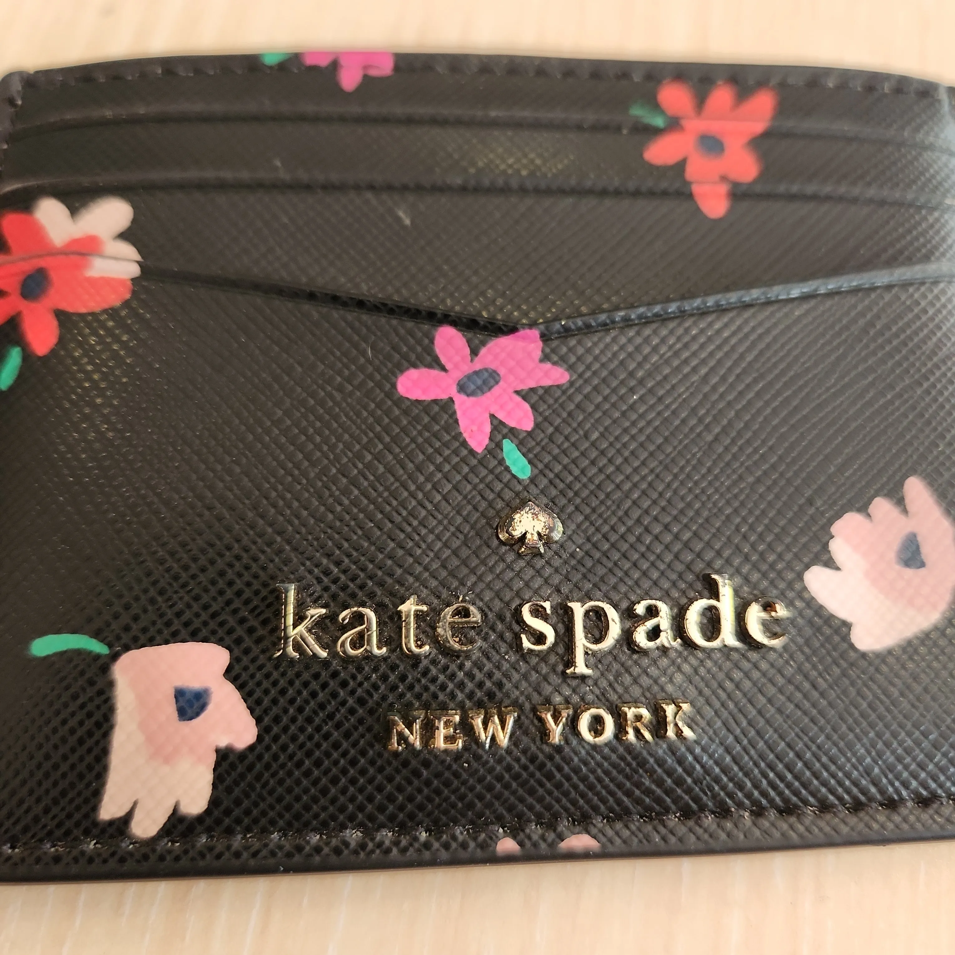 Kate Spade Black Leather Floral Printed Slim Card Holder | Pre Loved |