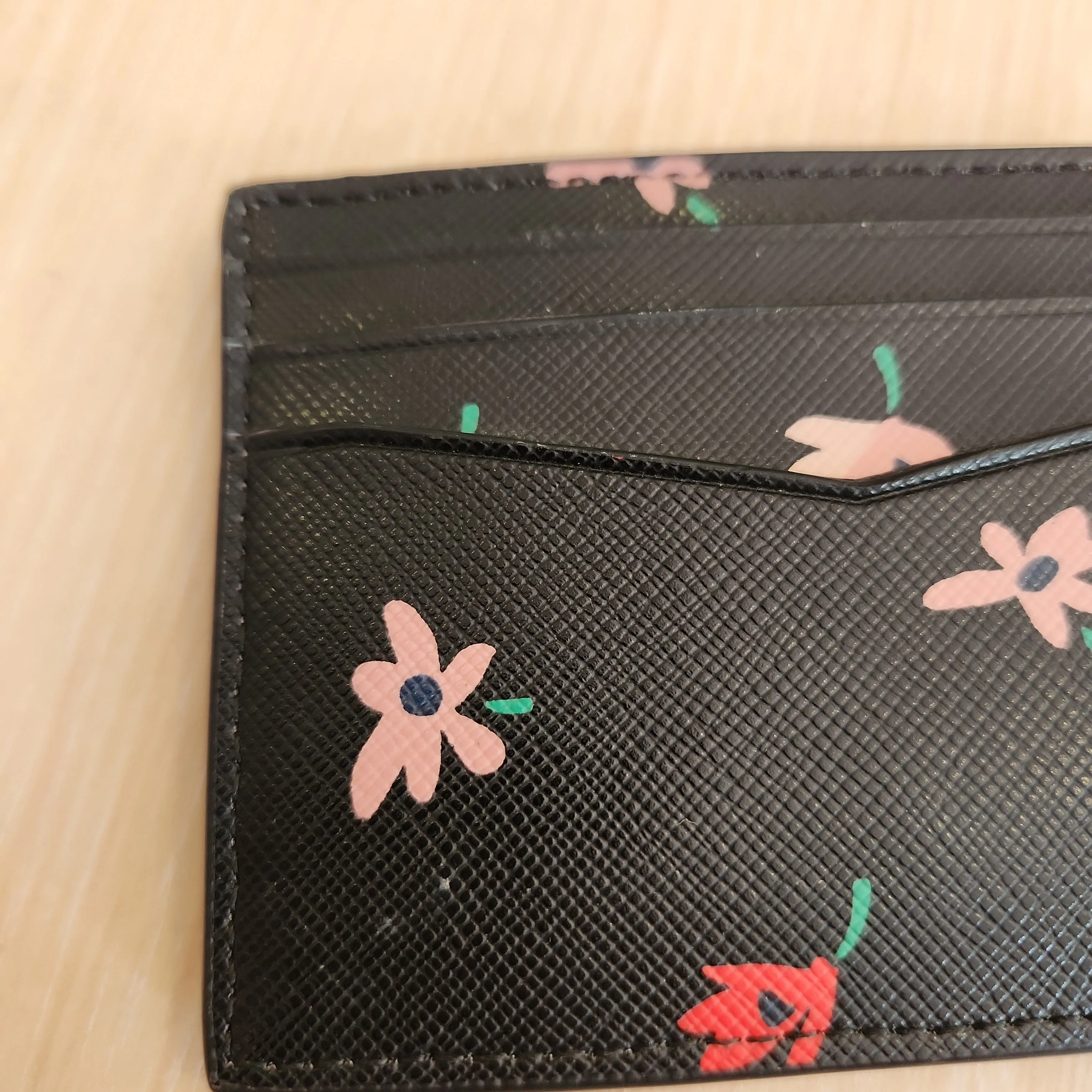 Kate Spade Black Leather Floral Printed Slim Card Holder | Pre Loved |