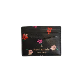 Kate Spade Black Leather Floral Printed Slim Card Holder | Pre Loved |