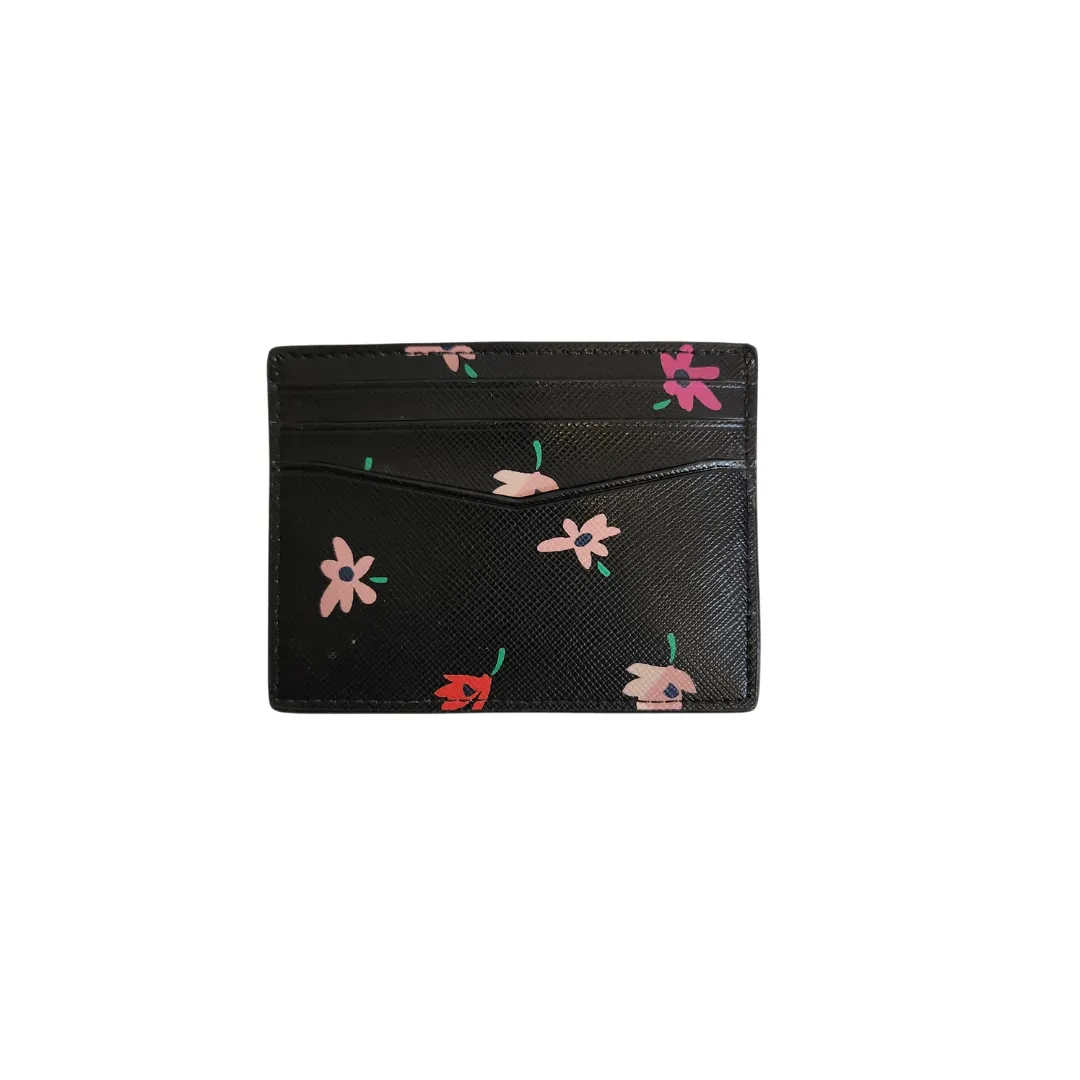 Kate Spade Black Leather Floral Printed Slim Card Holder | Pre Loved |