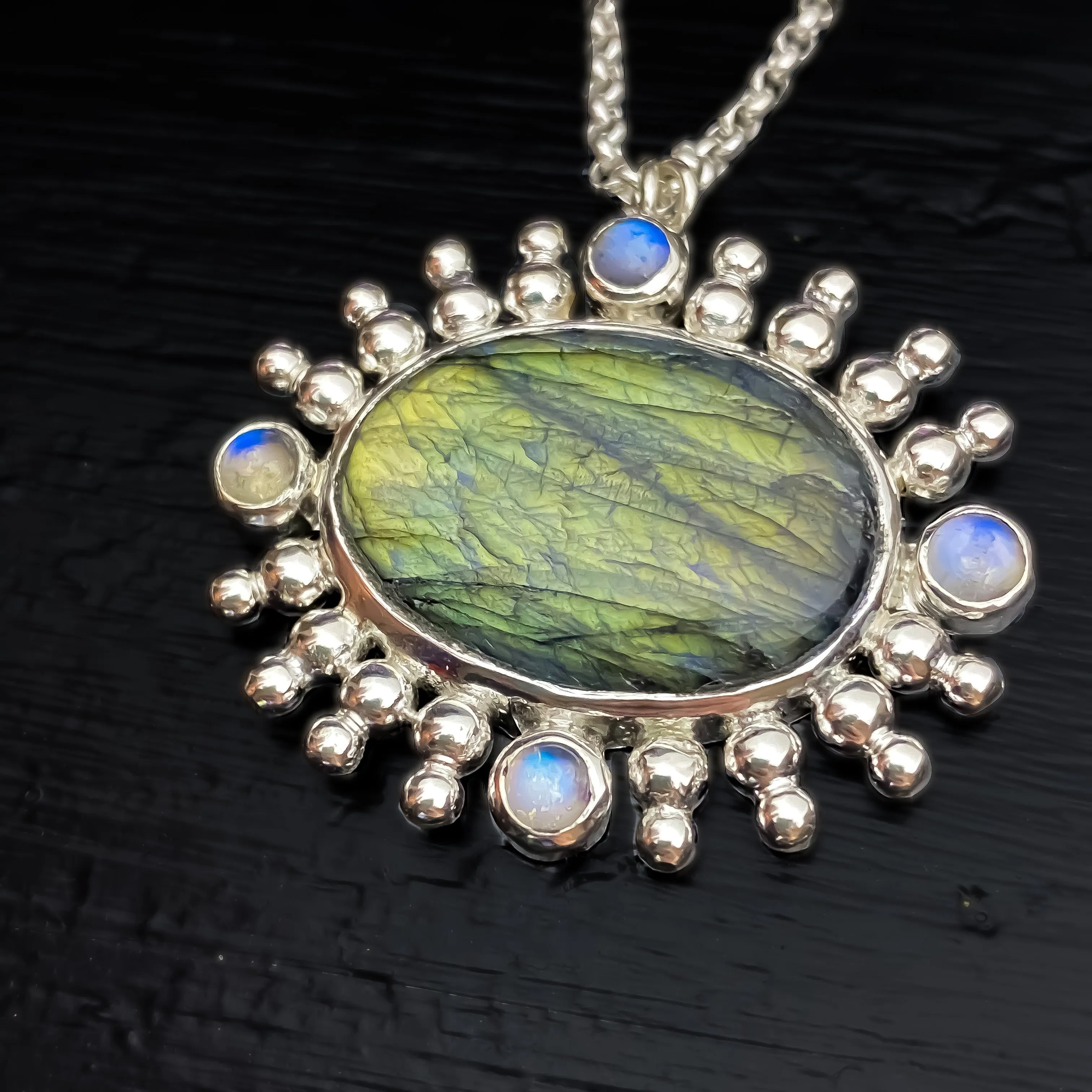 Labradorite & Moonstone Pendant Sterling Silver