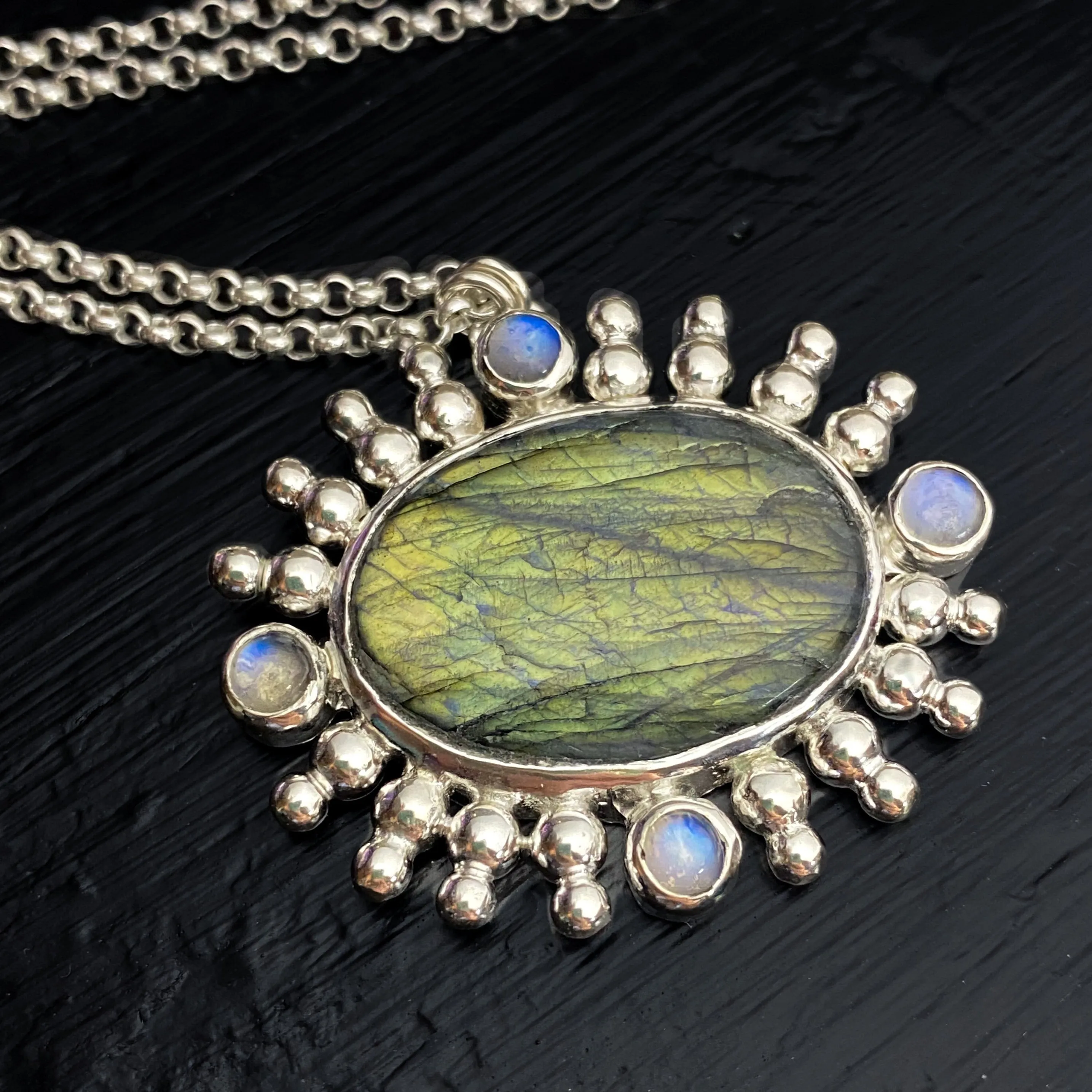 Labradorite & Moonstone Pendant Sterling Silver