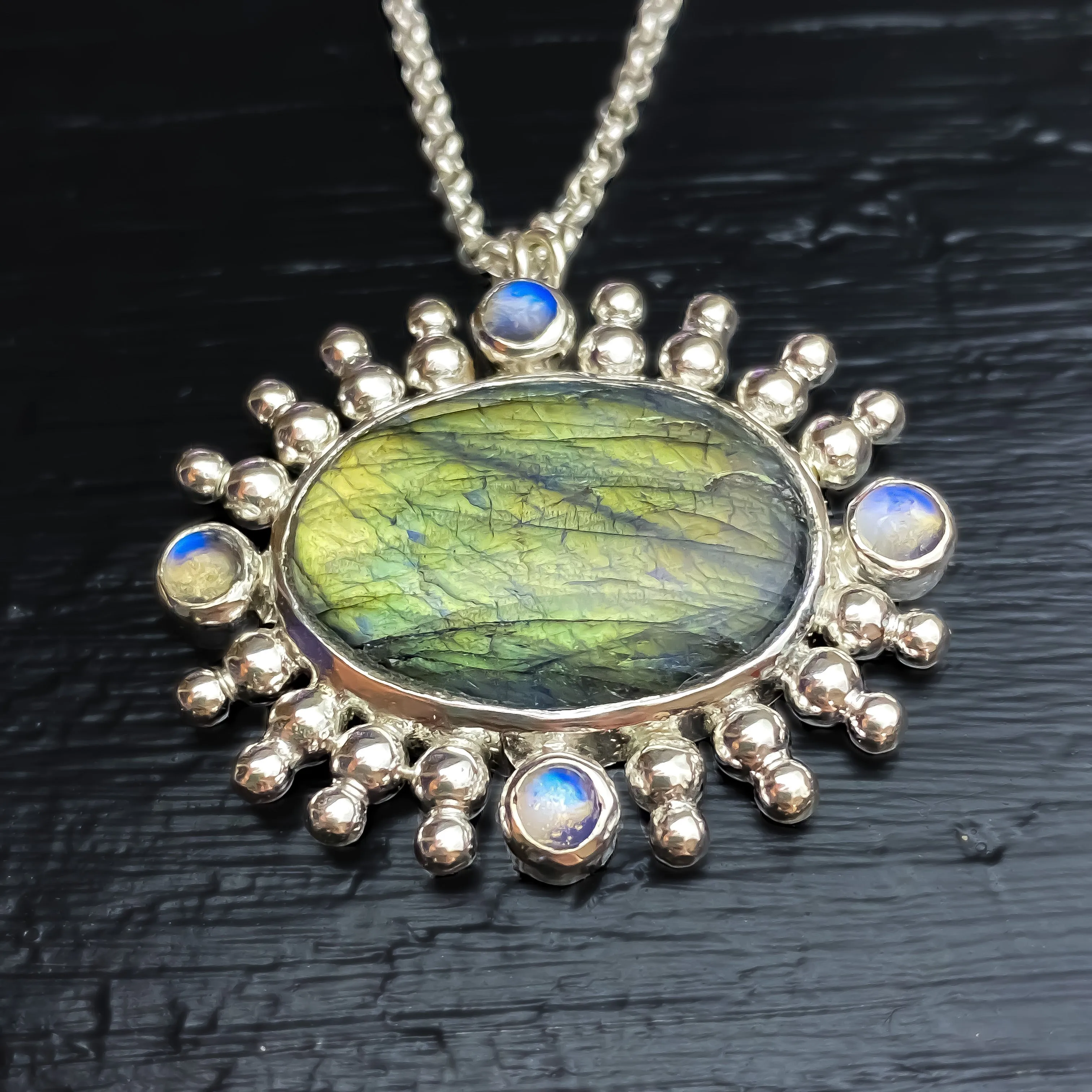 Labradorite & Moonstone Pendant Sterling Silver