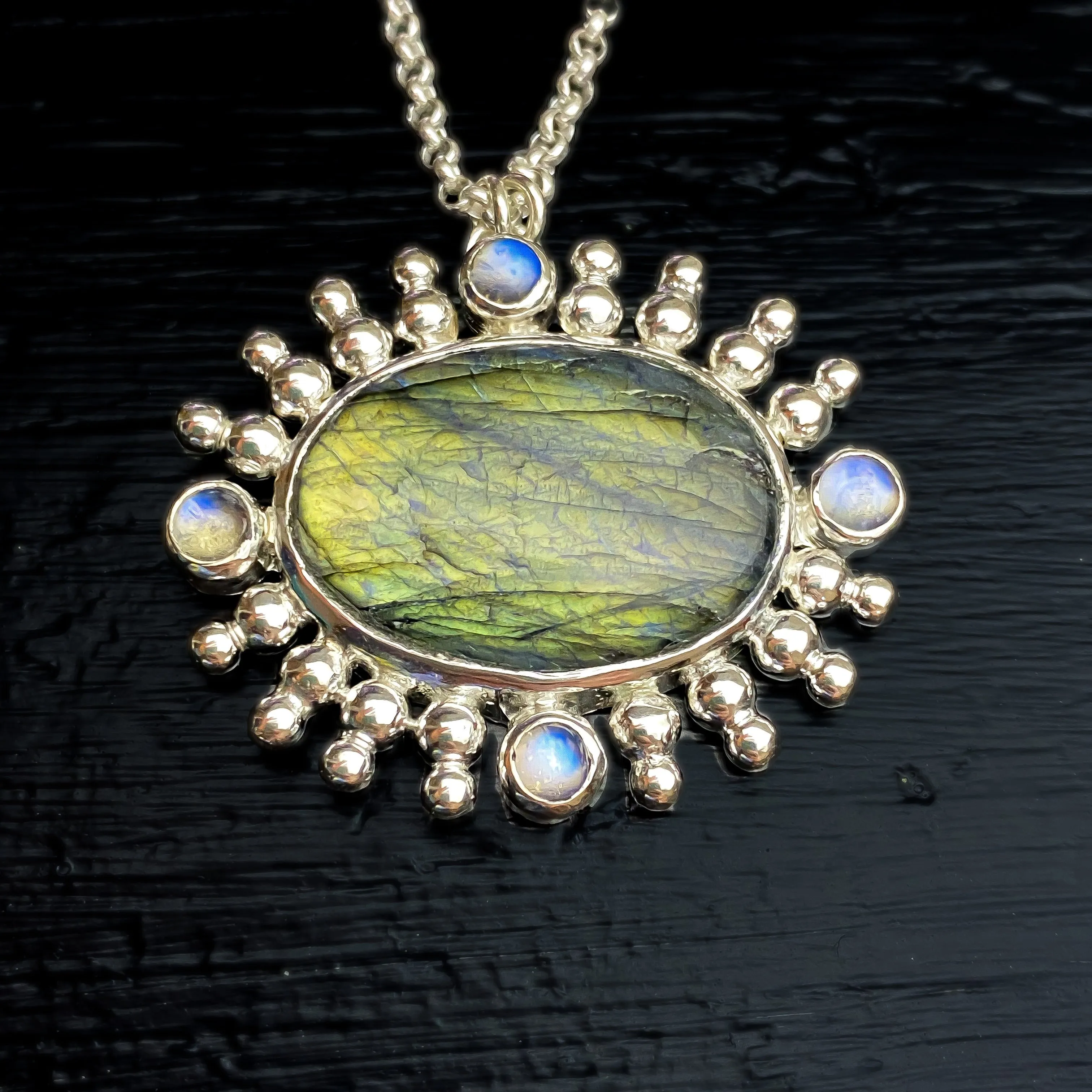 Labradorite & Moonstone Pendant Sterling Silver