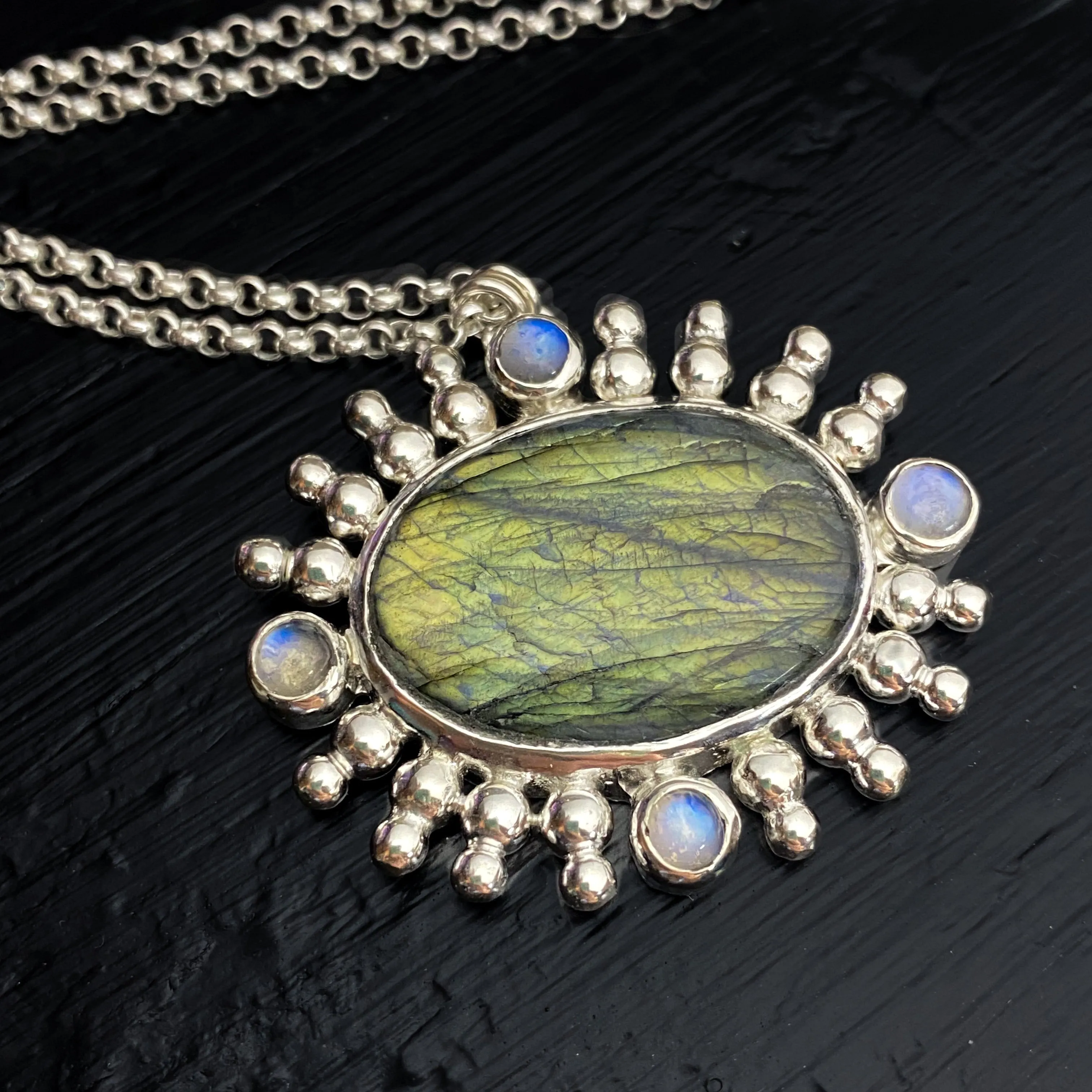 Labradorite & Moonstone Pendant Sterling Silver