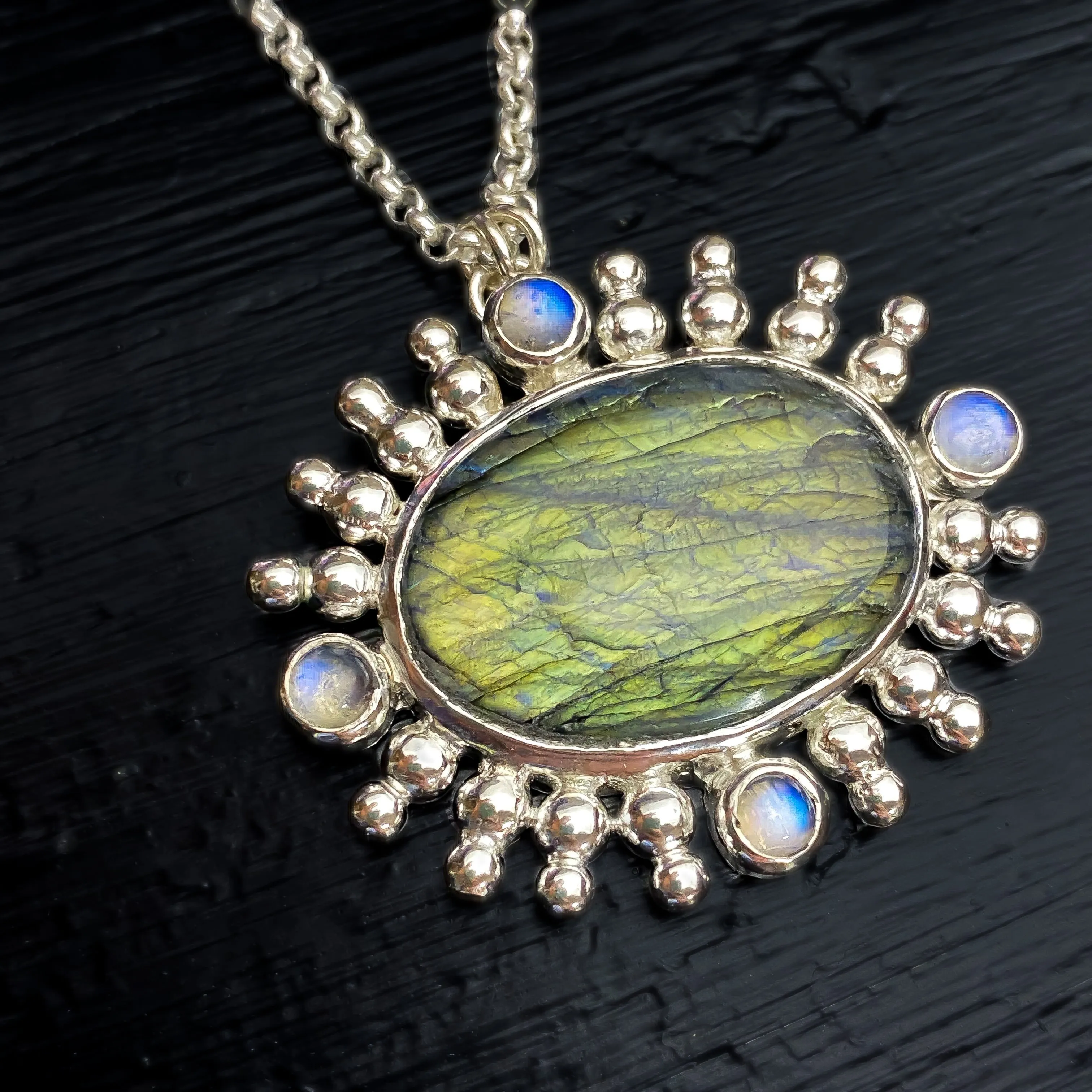 Labradorite & Moonstone Pendant Sterling Silver