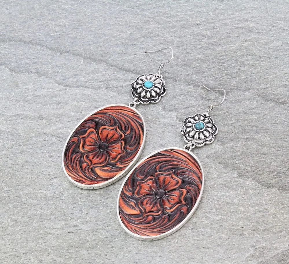 Leather floral studded earrings