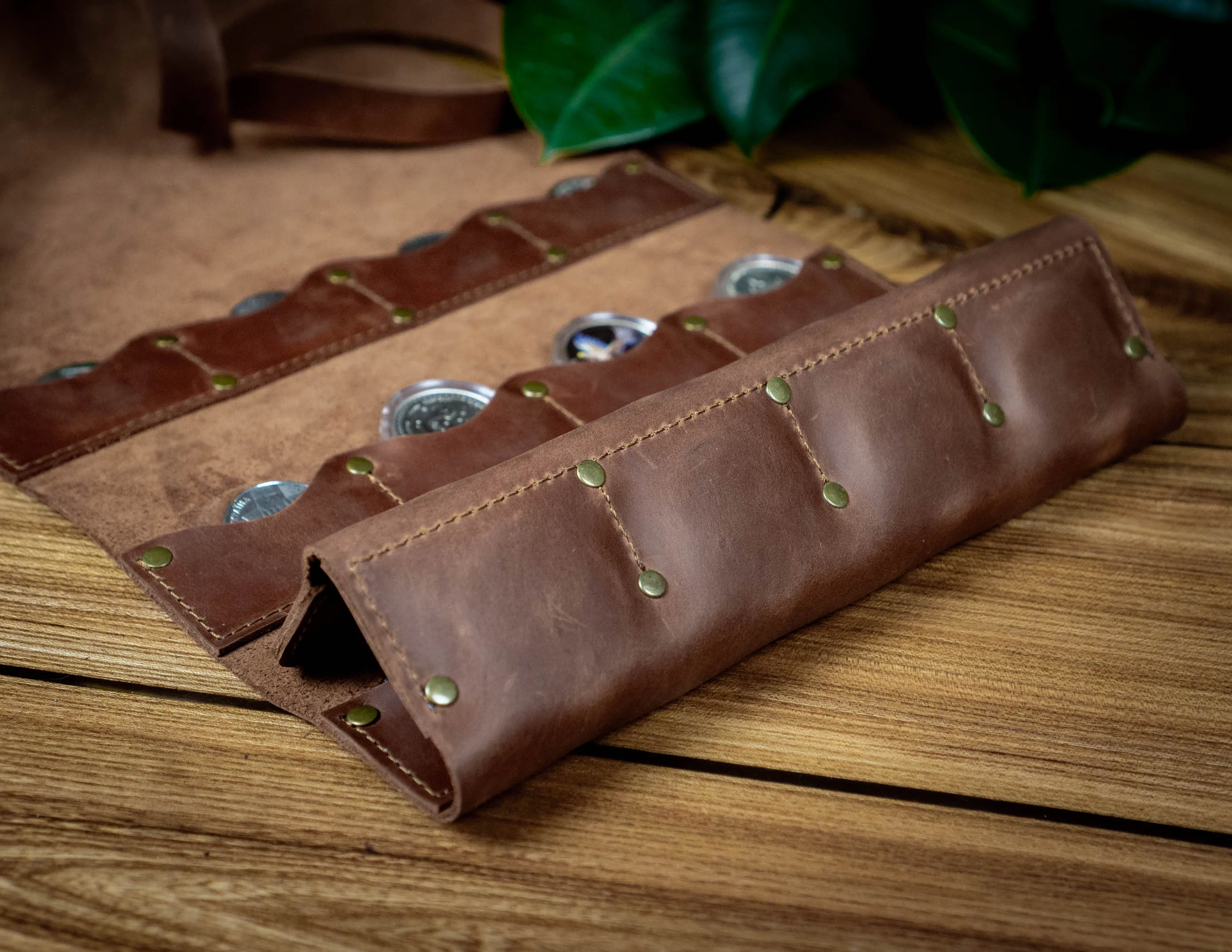 Leather Peso Roll 20 slots | Coin Collector Gift | Challenge Coin Pouch