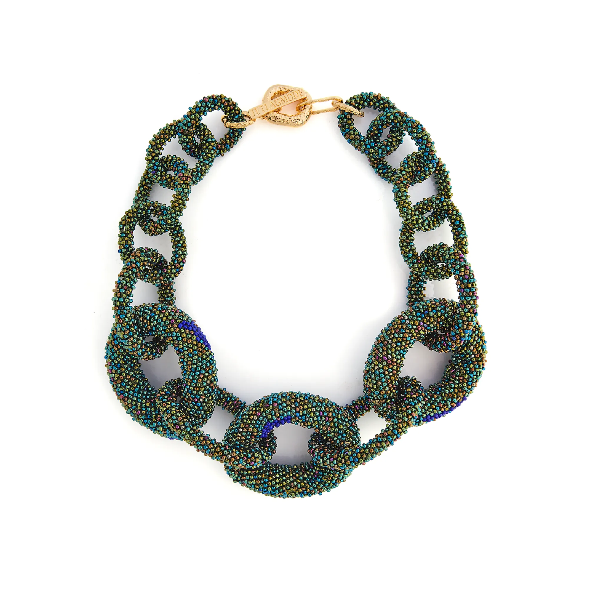 Link Beaded Necklace Spotted Olive