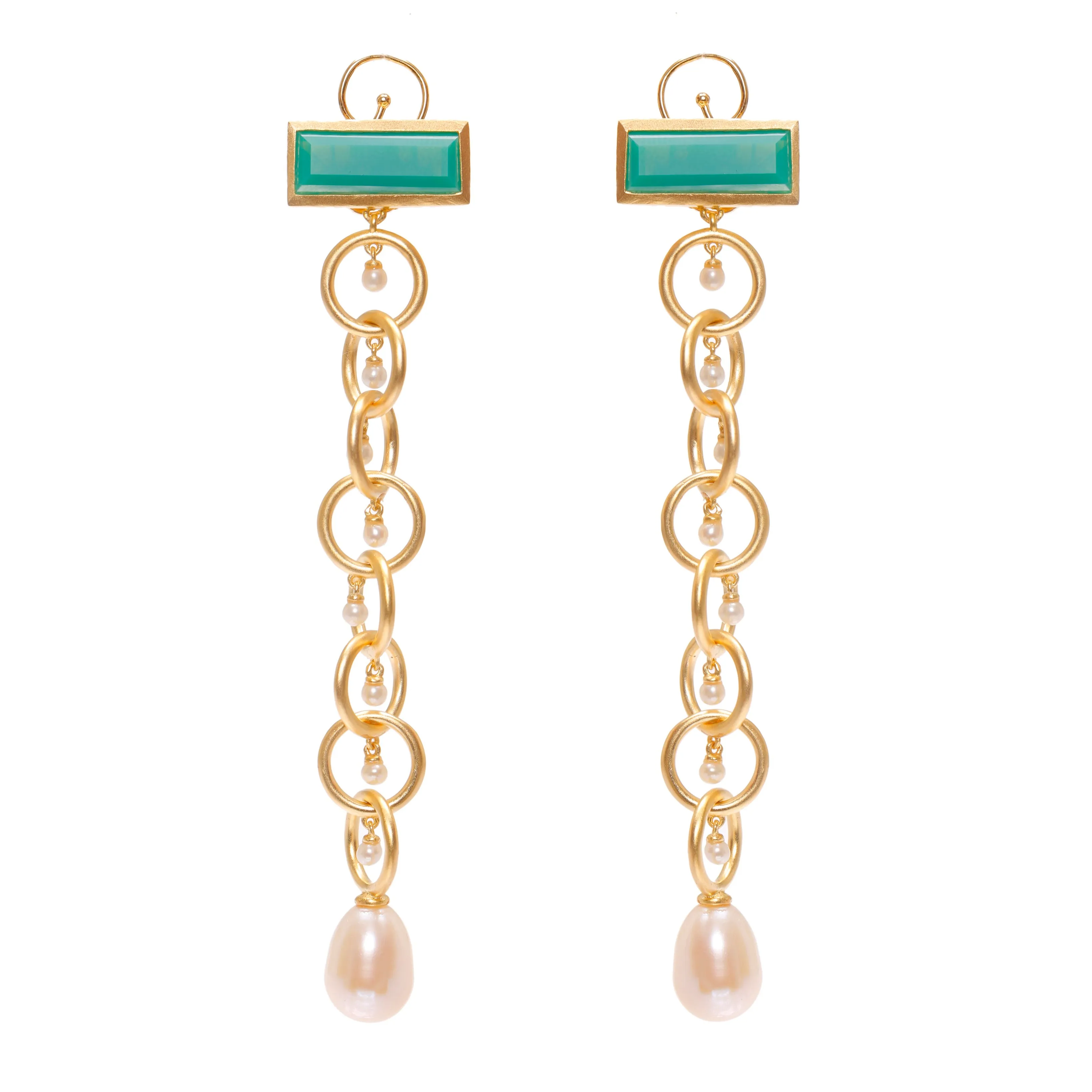 Link Drop Earrings with Chrysoprase in Vermeil Gold