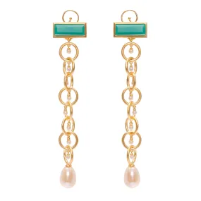 Link Drop Earrings with Chrysoprase in Vermeil Gold