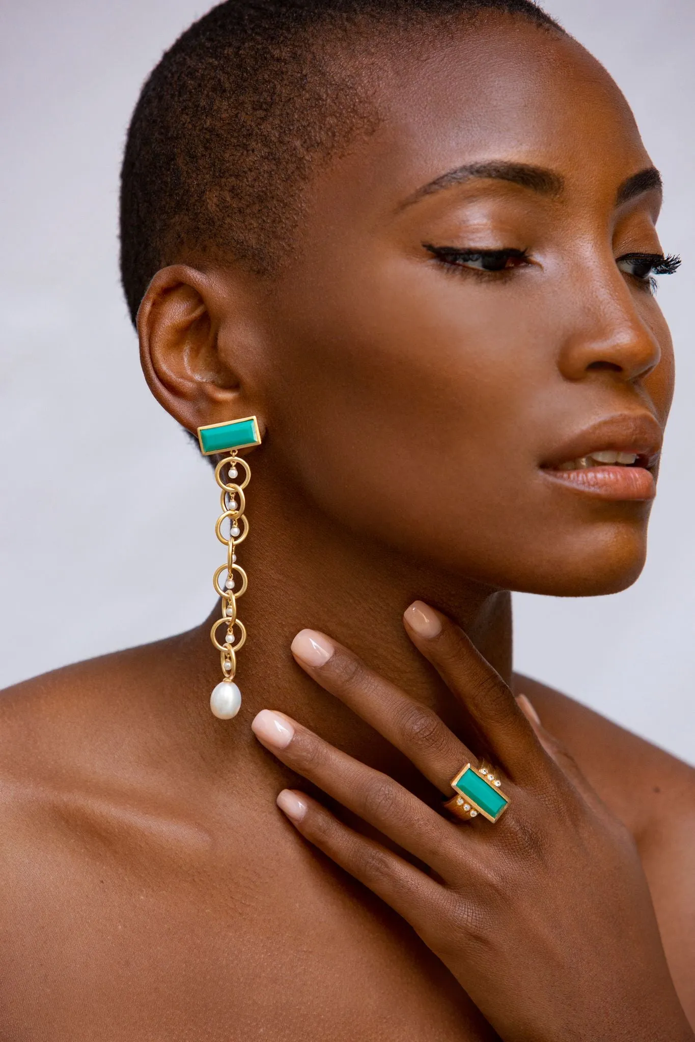 Link Drop Earrings with Chrysoprase in Vermeil Gold