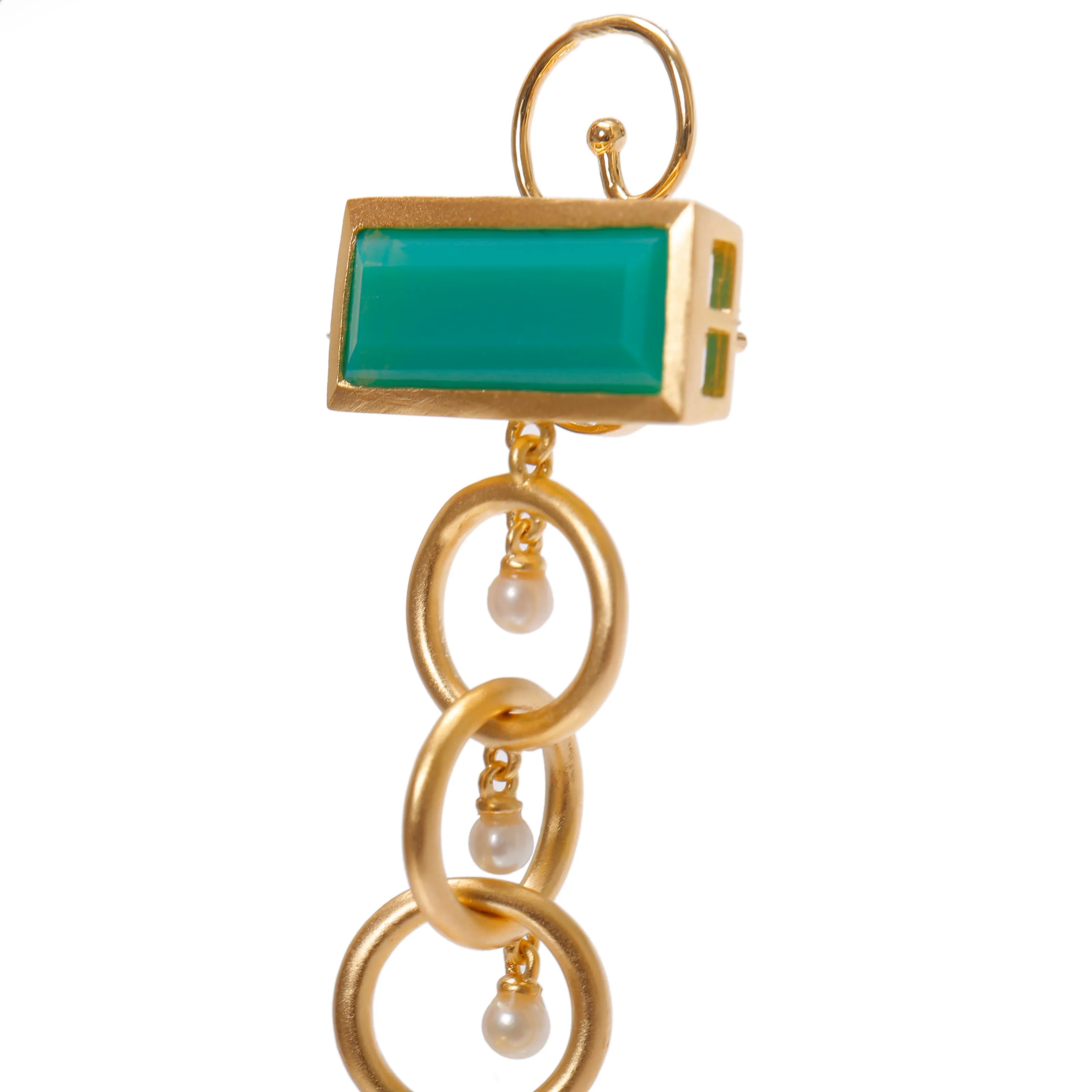 Link Drop Earrings with Chrysoprase in Vermeil Gold