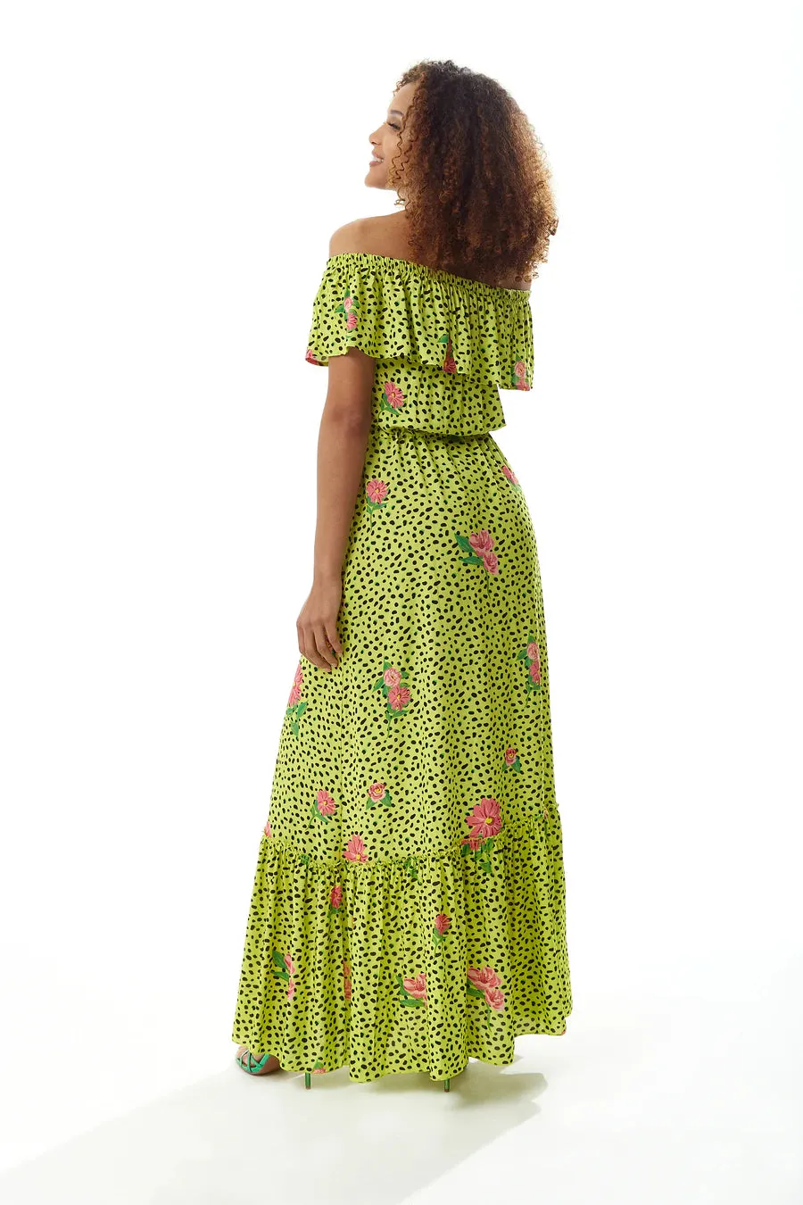 Liquorish Animal And Floral Print Off Shoulder Maxi Dress