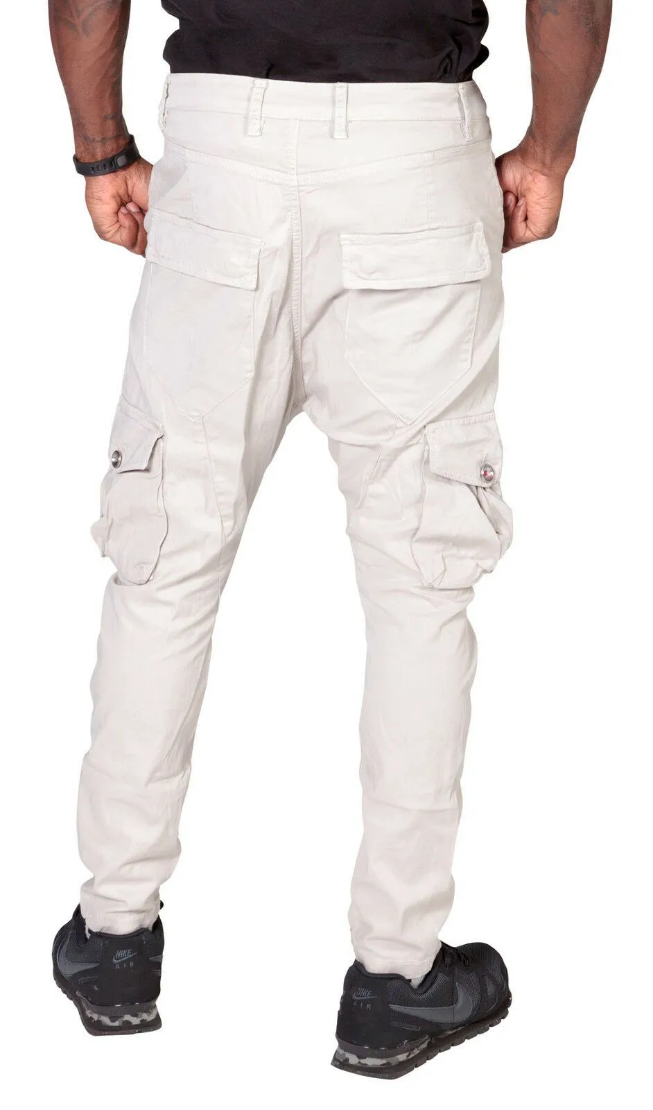 Men's Carrot Fit Tapered Cargo Trousers - Stone