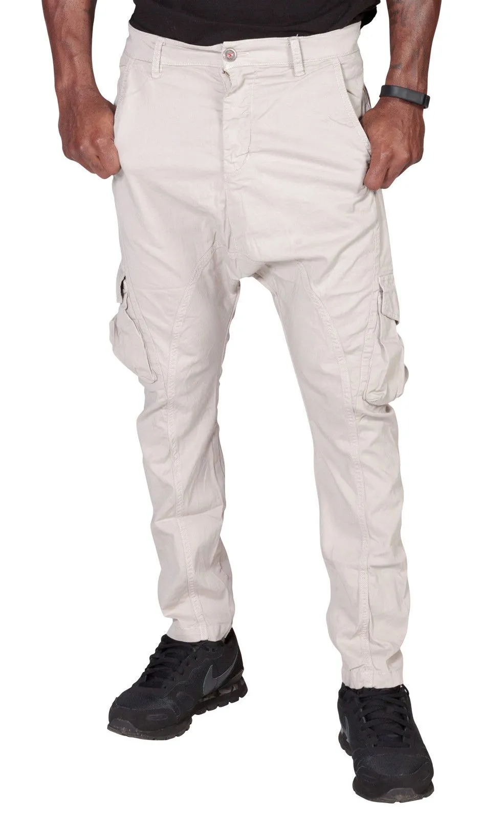 Men's Carrot Fit Tapered Cargo Trousers - Stone