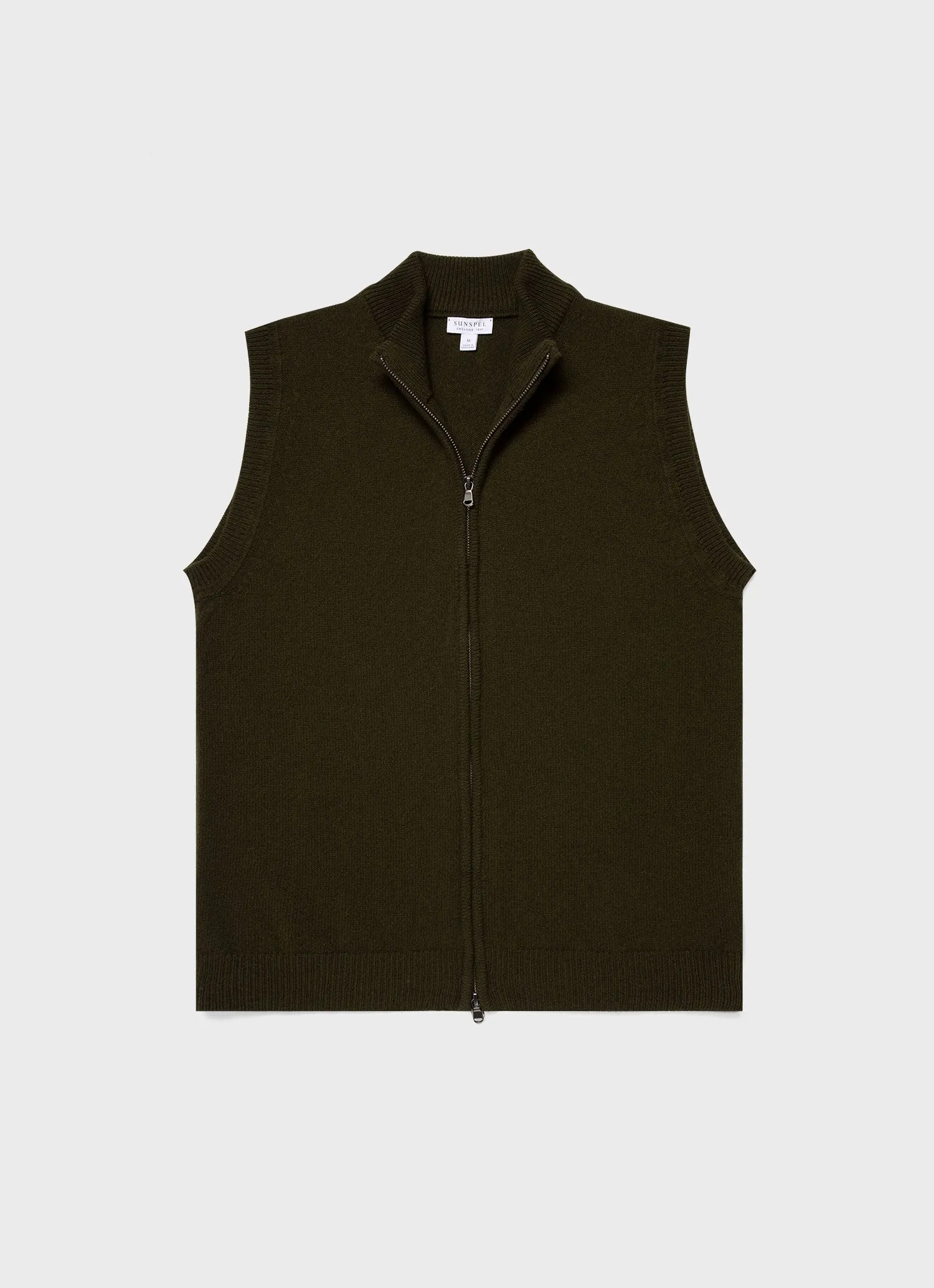 Men's Lambswool Gilet in Dark Olive