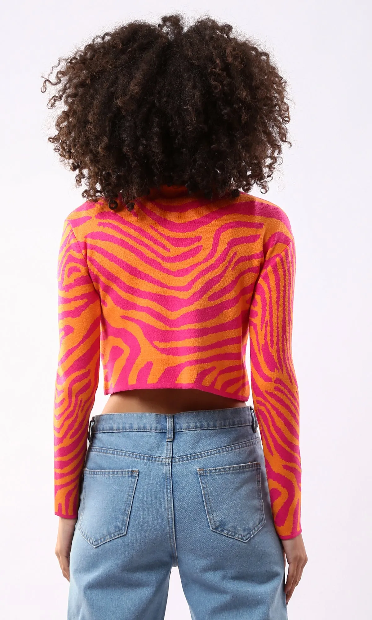 O174070 Slip On Comfort Zebra Short Pullover - Fuchsia & Orange