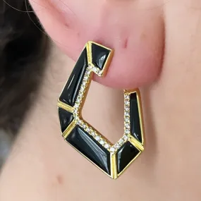 Onyx and Diamond Geometric Hoops