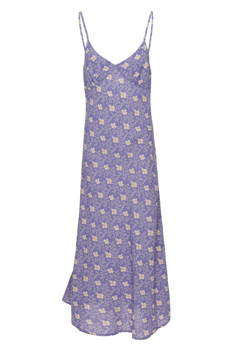 Otherworldly Lilac Floral Strappy Bias Midi Dress