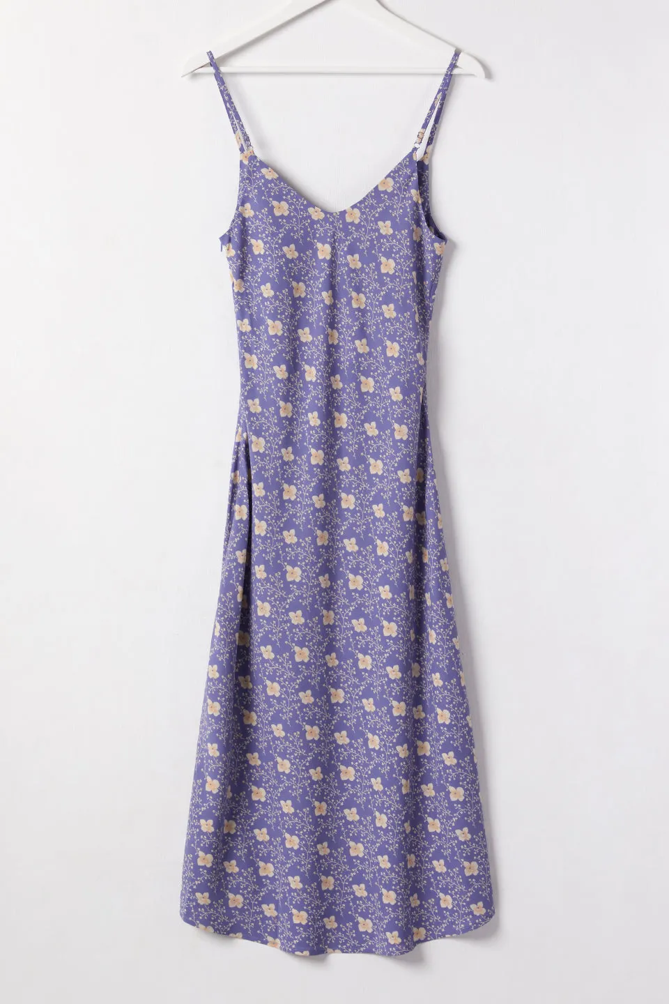 Otherworldly Lilac Floral Strappy Bias Midi Dress