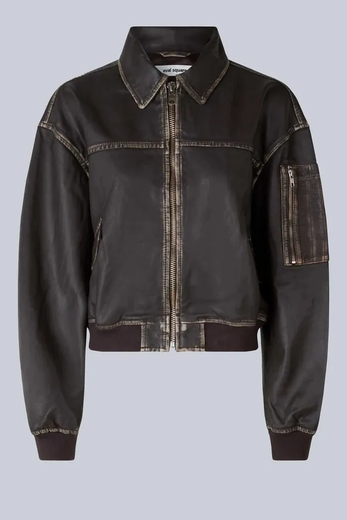 oval square Rocker Leather Bomber Dark oak