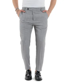 Pantaloni Uomo Gessati Viscosa Tasca America Rigato Classico Abbottonatura Allungata Casual Grigio GIOSAL-P6033A