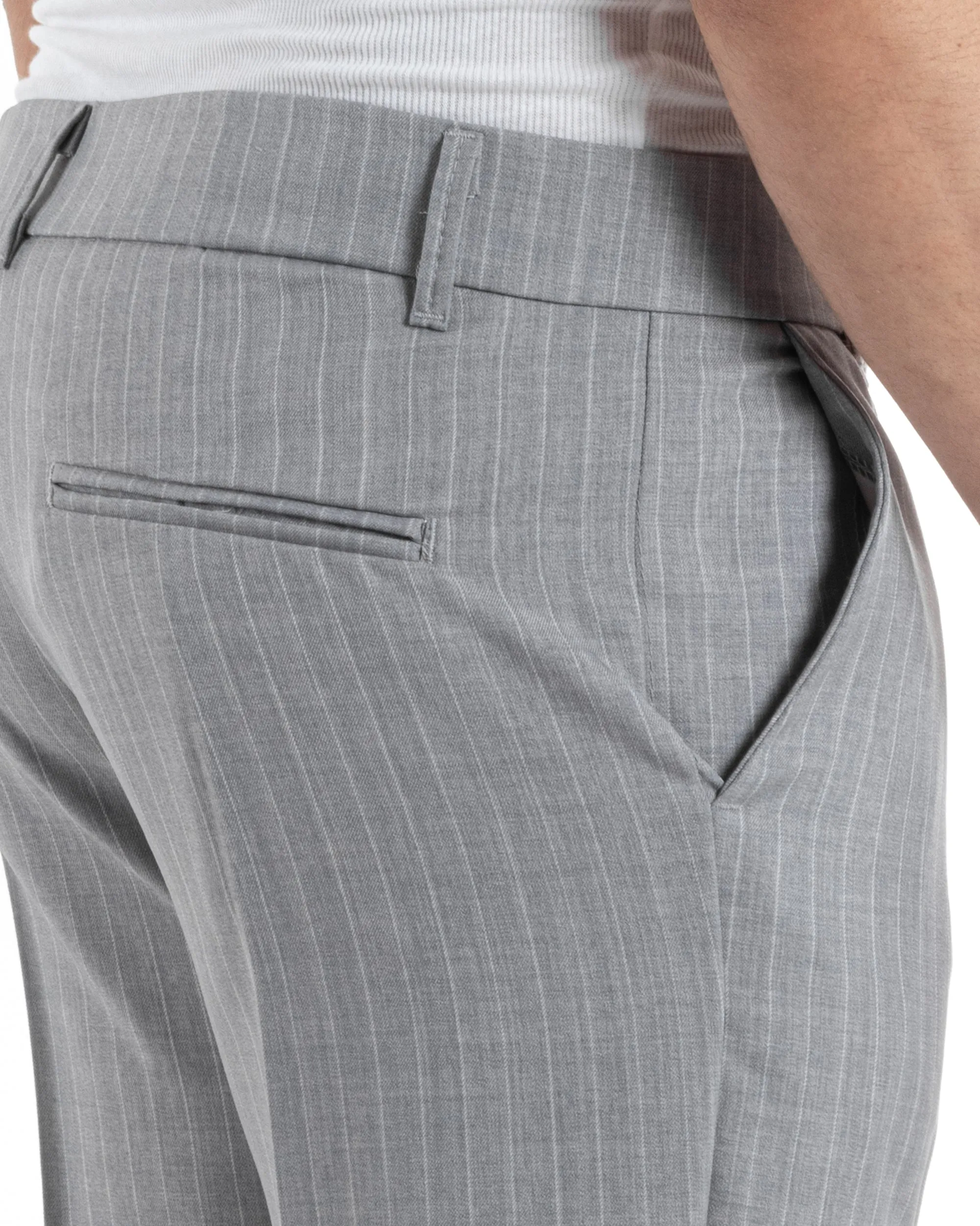 Pantaloni Uomo Gessati Viscosa Tasca America Rigato Classico Abbottonatura Allungata Casual Grigio GIOSAL-P6033A