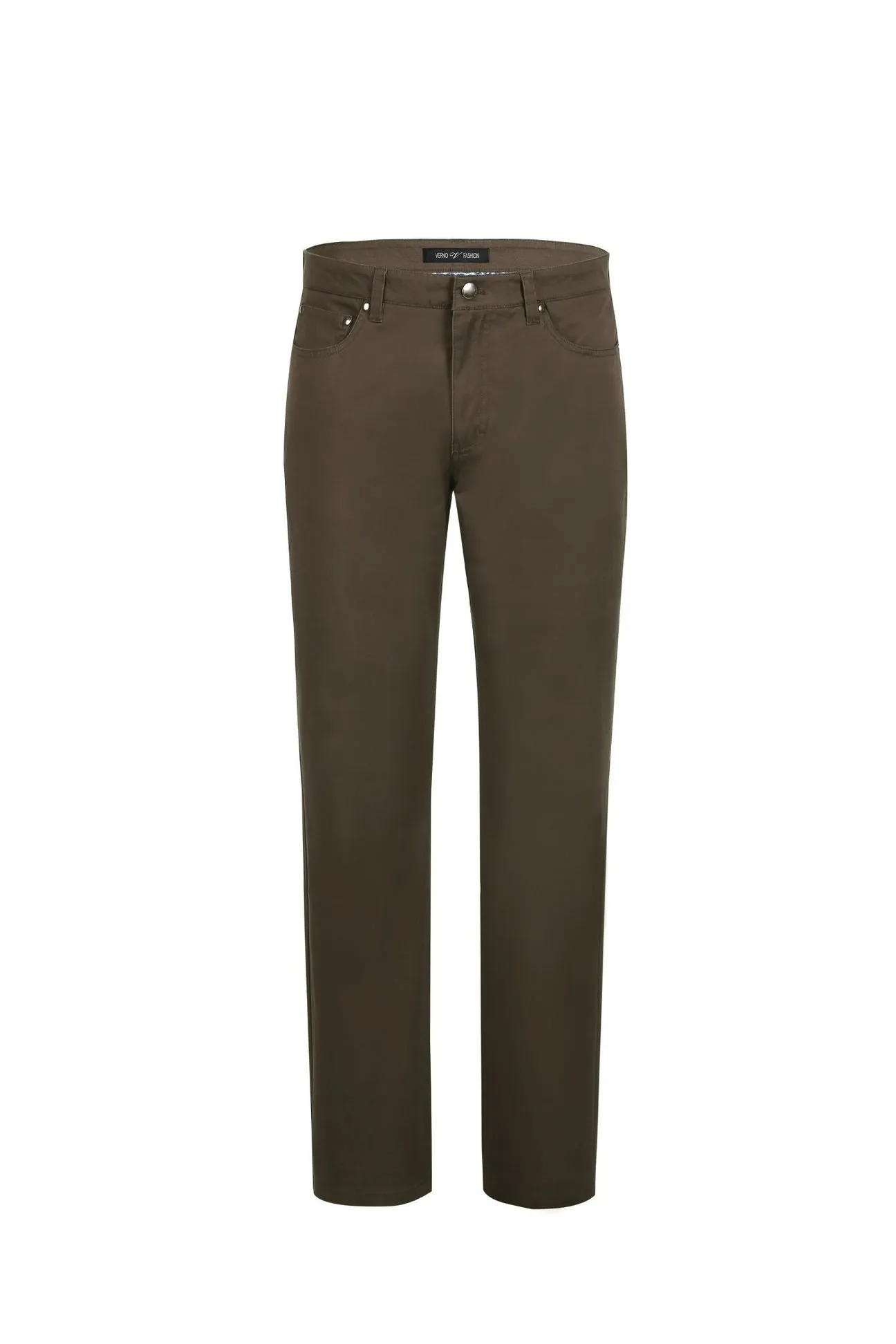 Pellagio Brown 5-Pocket Cotton Stretch Washed Flat Front Chino Pants PF20-22