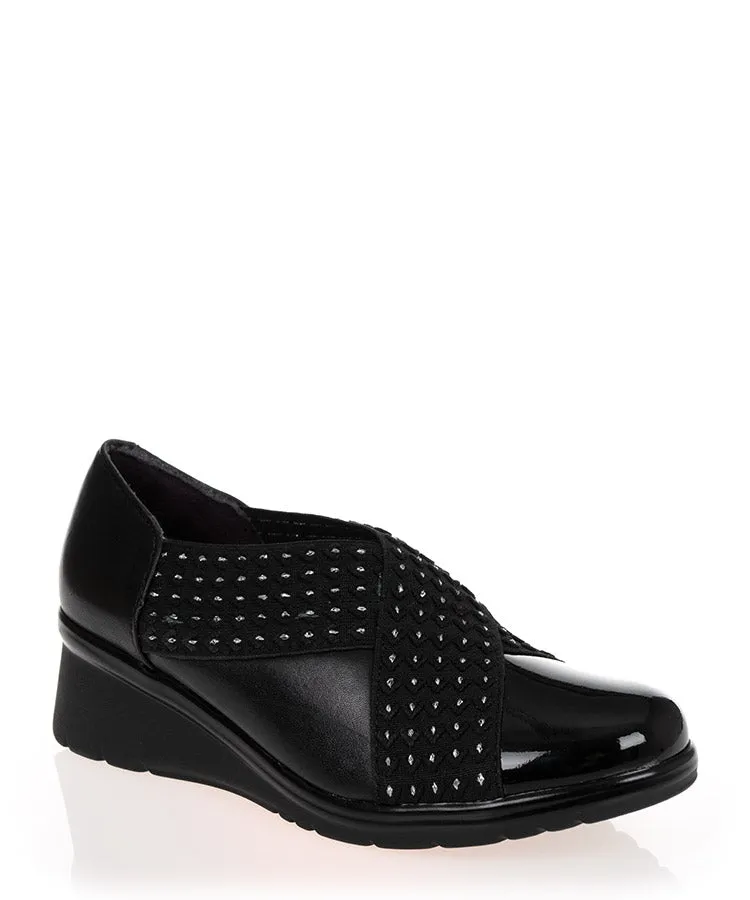 Pitillos 1623 Black Leather Low Wedge Shoe