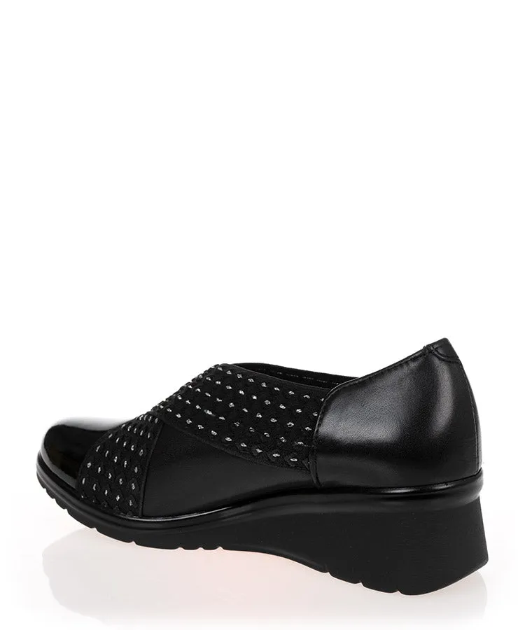 Pitillos 1623 Black Leather Low Wedge Shoe