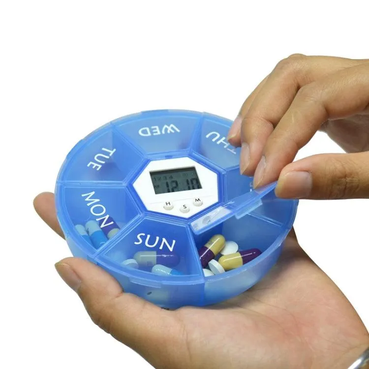 Portable 7-Cell Electronic Pill Organizer with Night Light and Timing Reminder