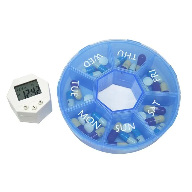 Portable 7-Cell Electronic Pill Organizer with Night Light and Timing Reminder