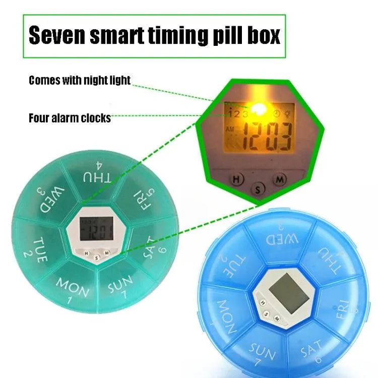 Portable 7-Cell Electronic Pill Organizer with Night Light and Timing Reminder