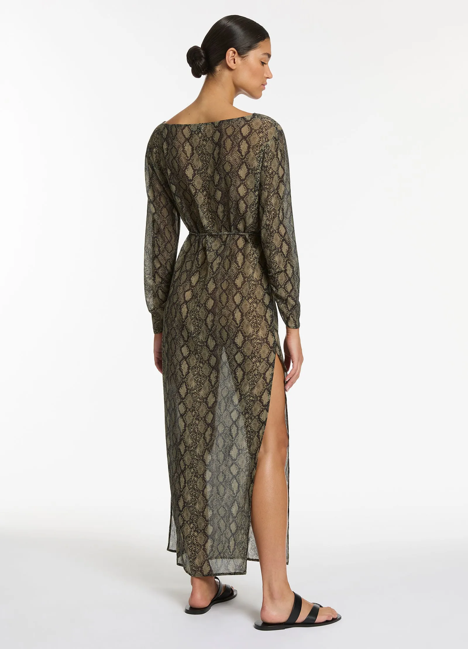 Python Crinkle Long Sleeve Cover Up - Olive