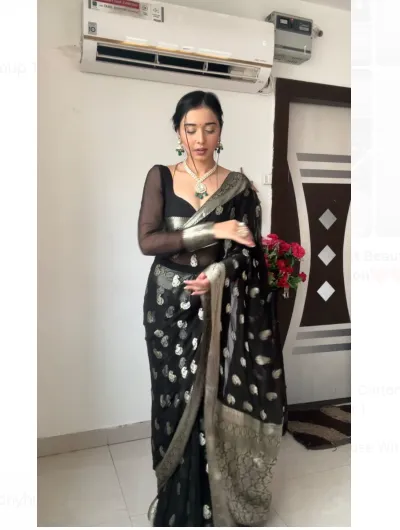 Ready to Wear Black Silver Sari UK Next Day