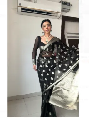 Ready to Wear Black Silver Sari UK Next Day