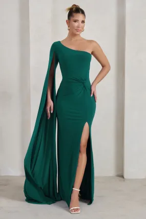 Romi | Bottle Green One Shoulder Twist Design Maxi Dress