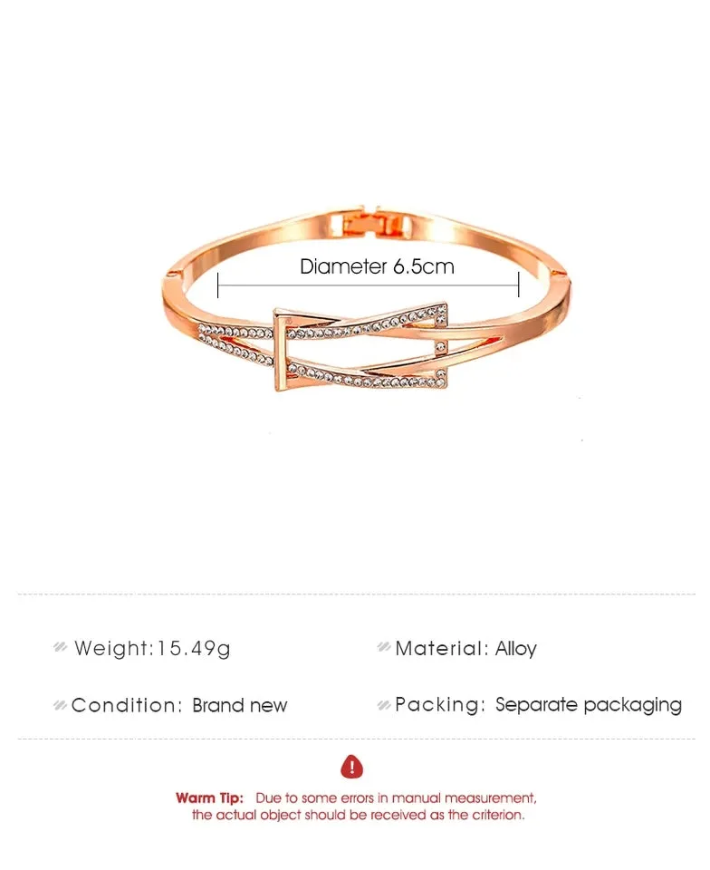 Silver Plated Rose Gold Golden Simple Knot Simple Cross Rhinestone Starry Bling Twining Double Row Round Alloy Bangles for Women