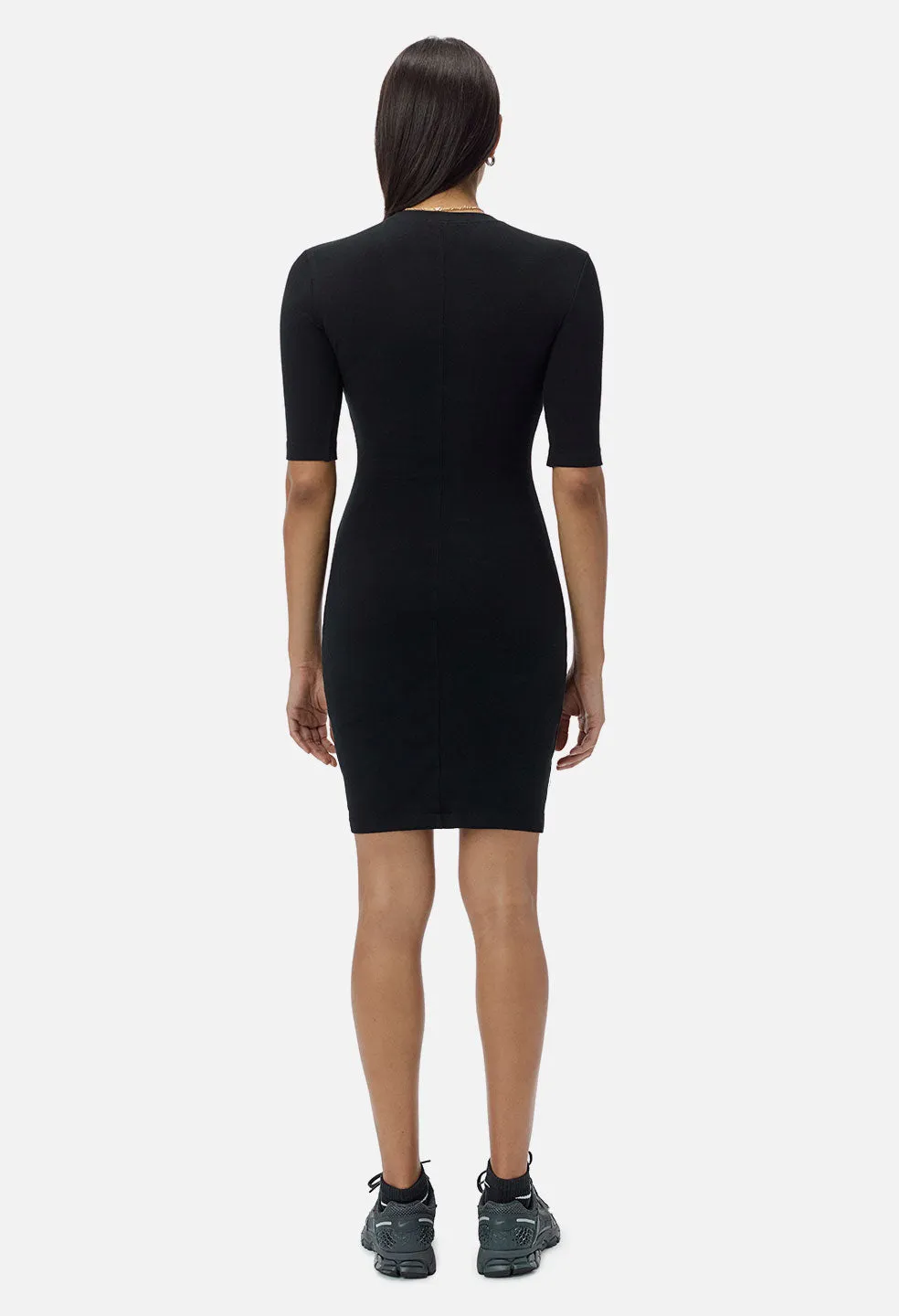 Stretch Sueded Cotton Mockneck Dress / Black