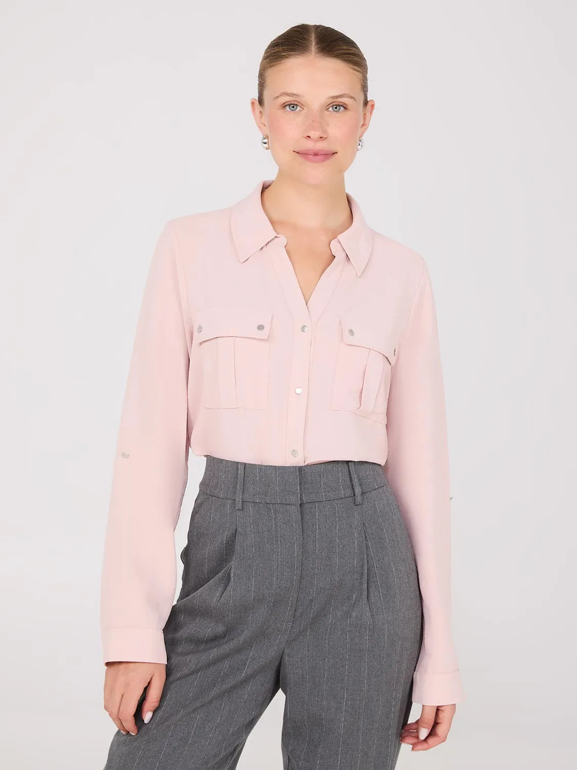 Textured Utility Pocket Blouse