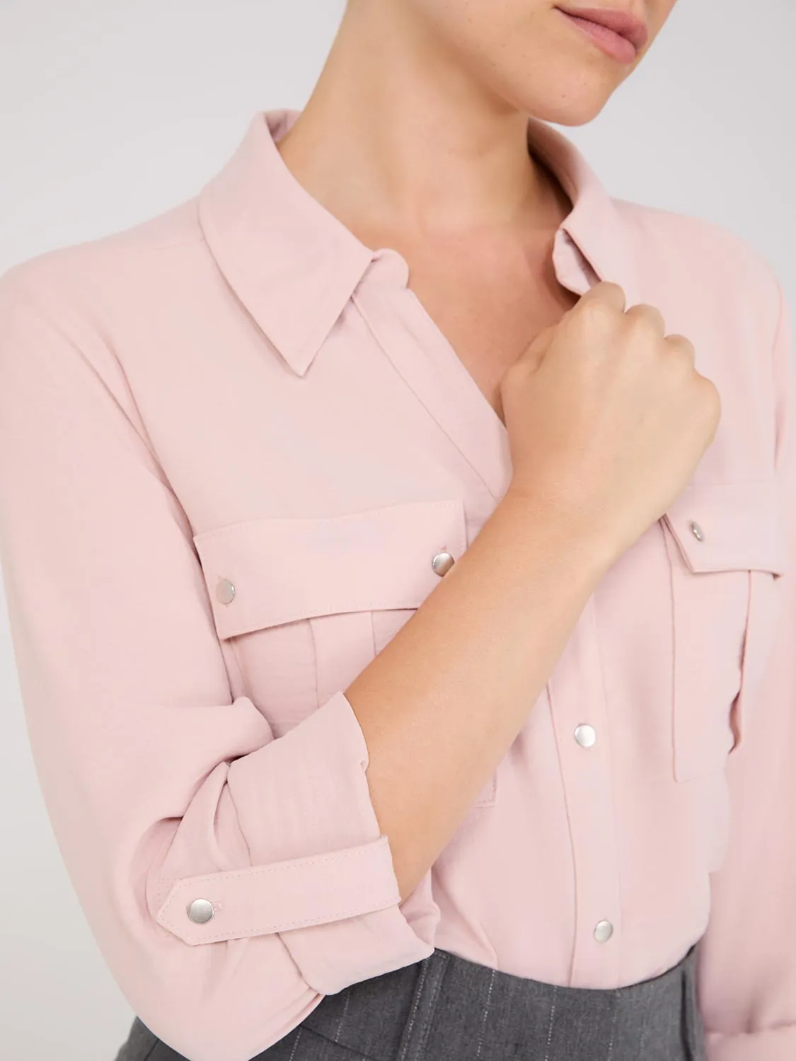 Textured Utility Pocket Blouse