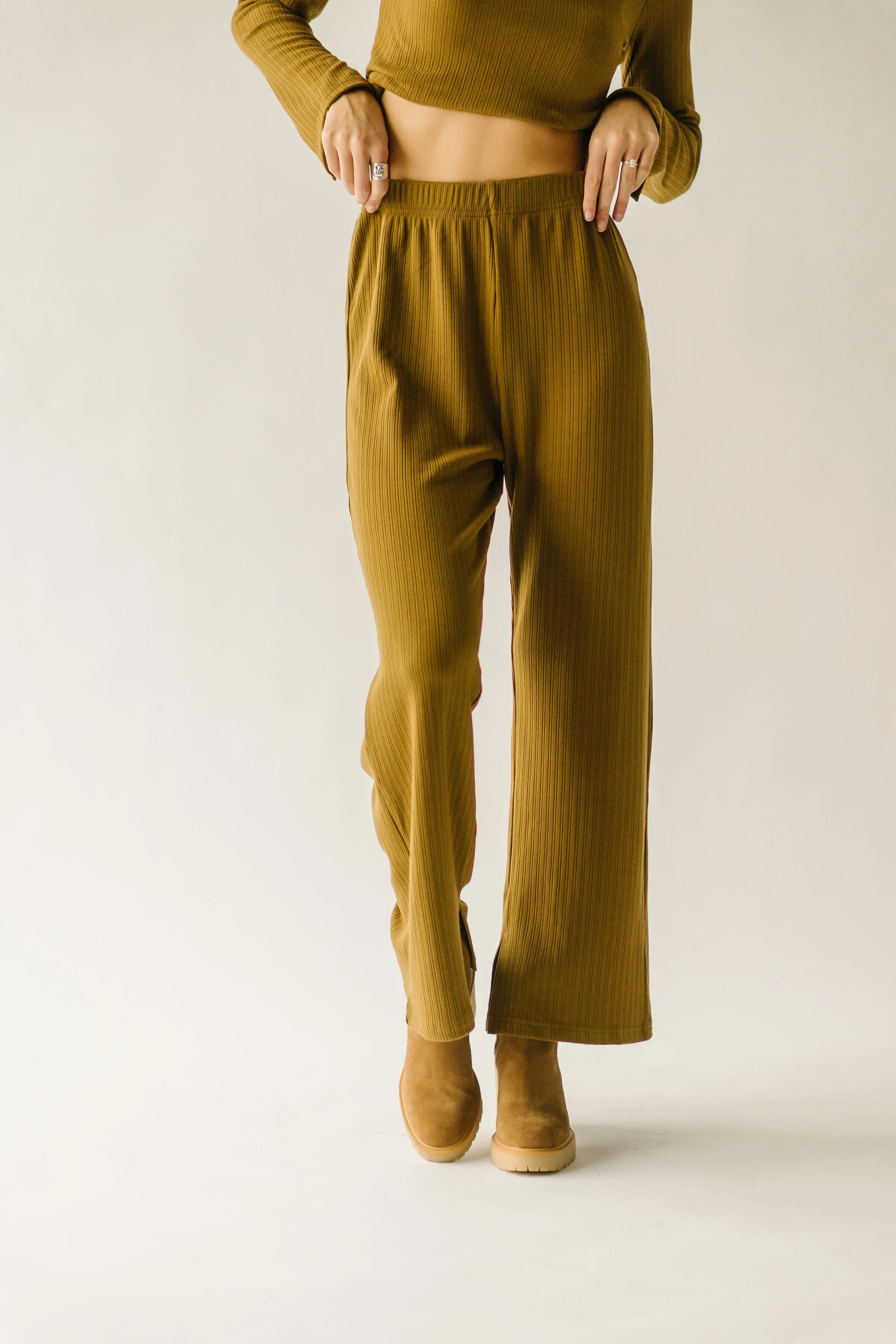 The LaBeouf Ribbed Straight Leg Pants in Golden Olive