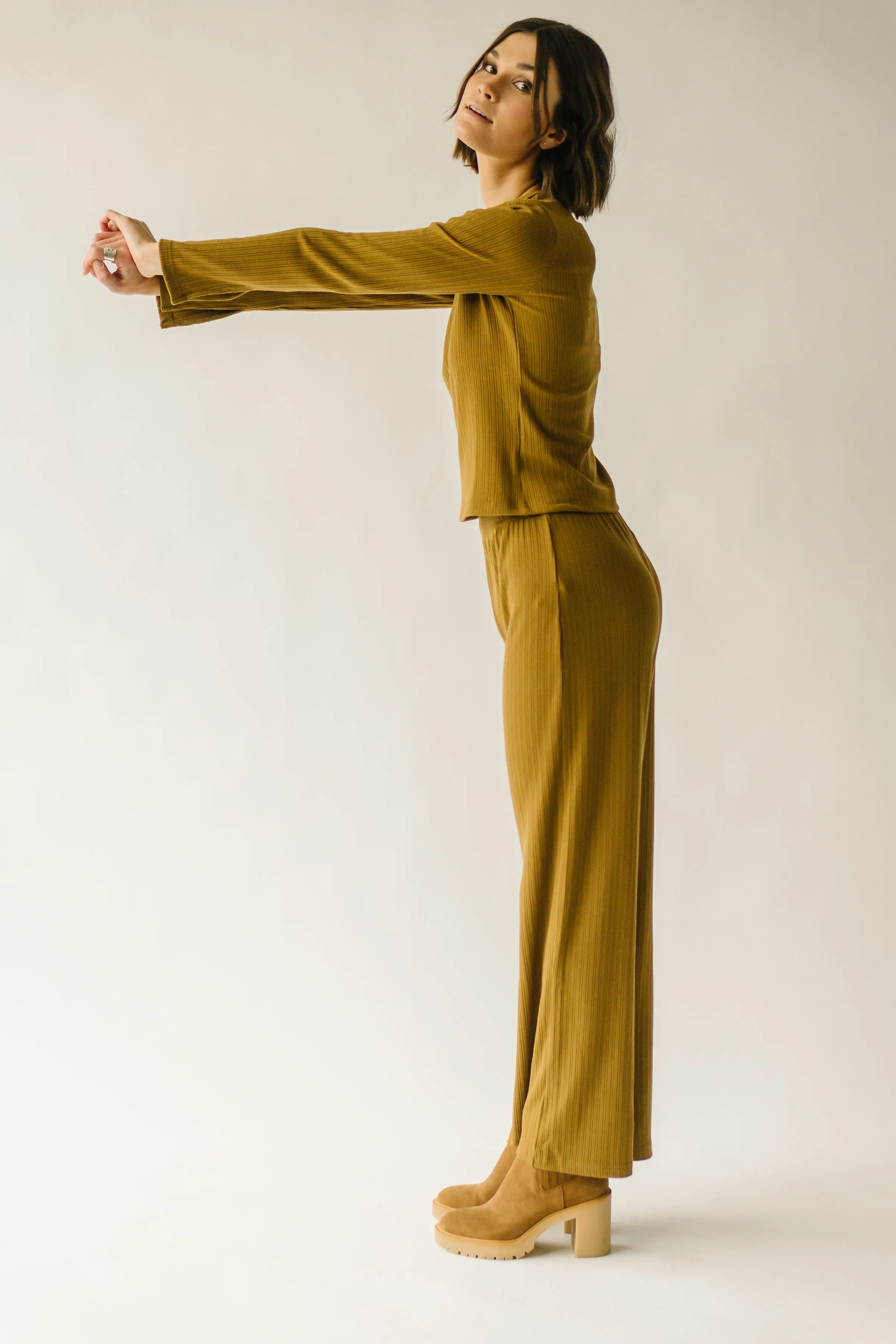 The LaBeouf Ribbed Straight Leg Pants in Golden Olive