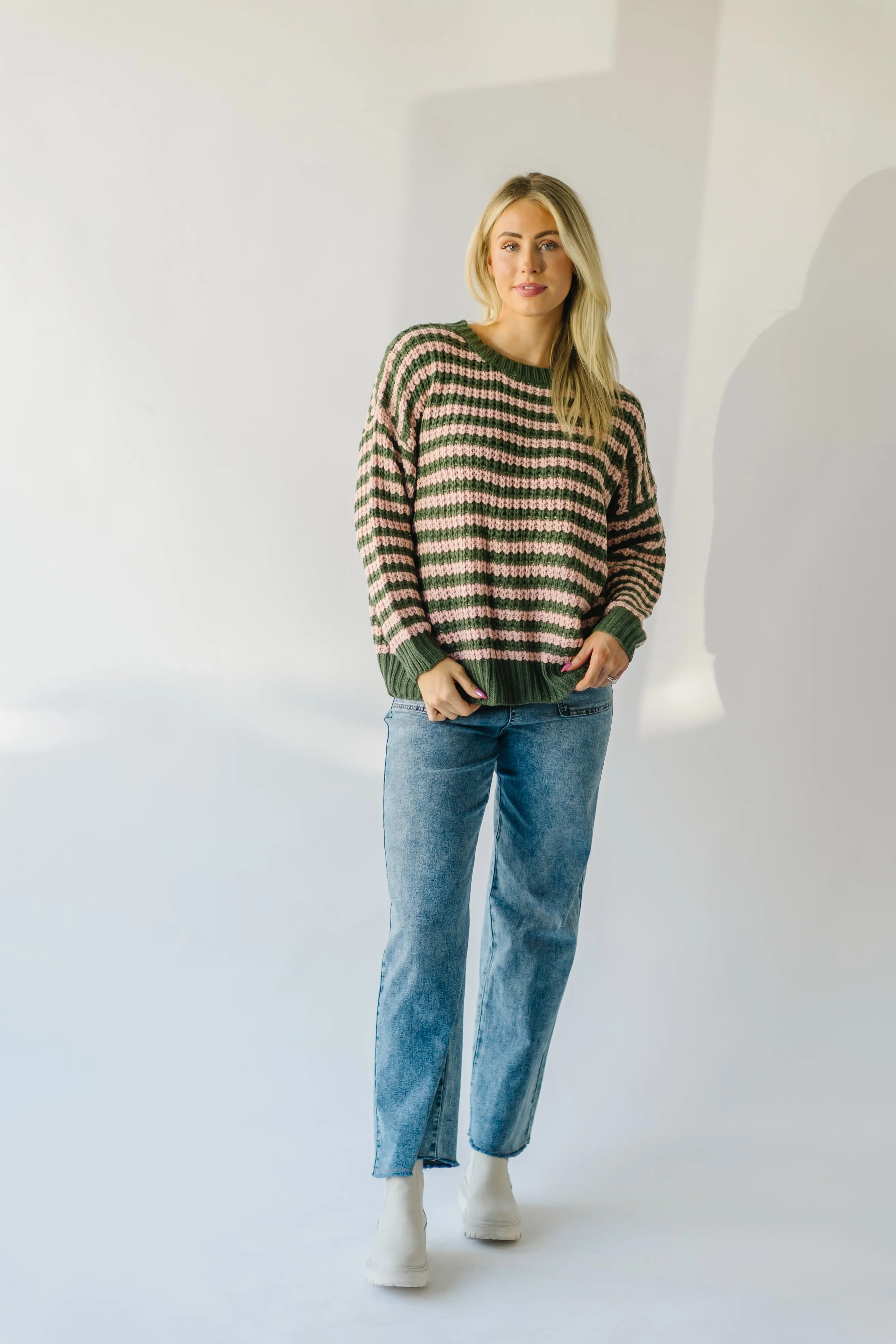 The Marly Striped Knit Sweater in Olive